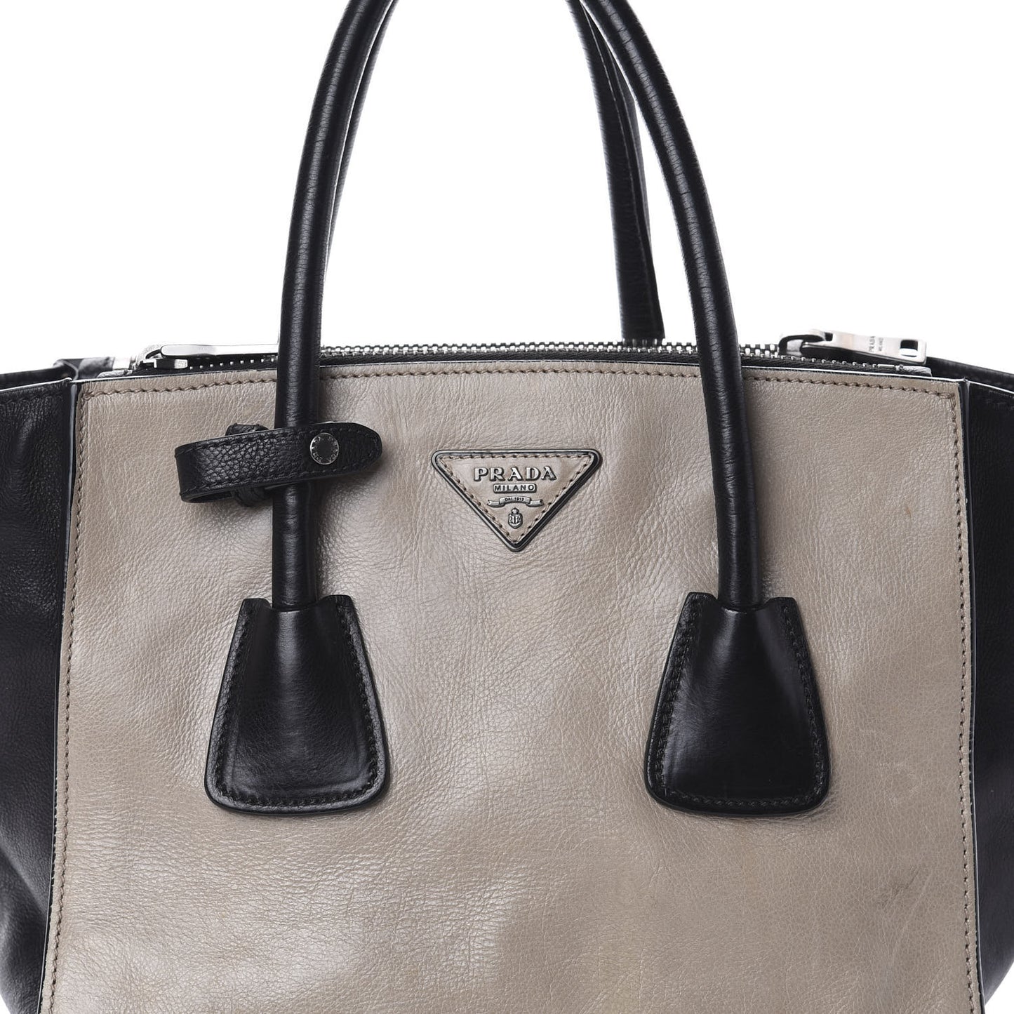 Glace Calf Bi-Color Twin Pocket Tote Pomice Black