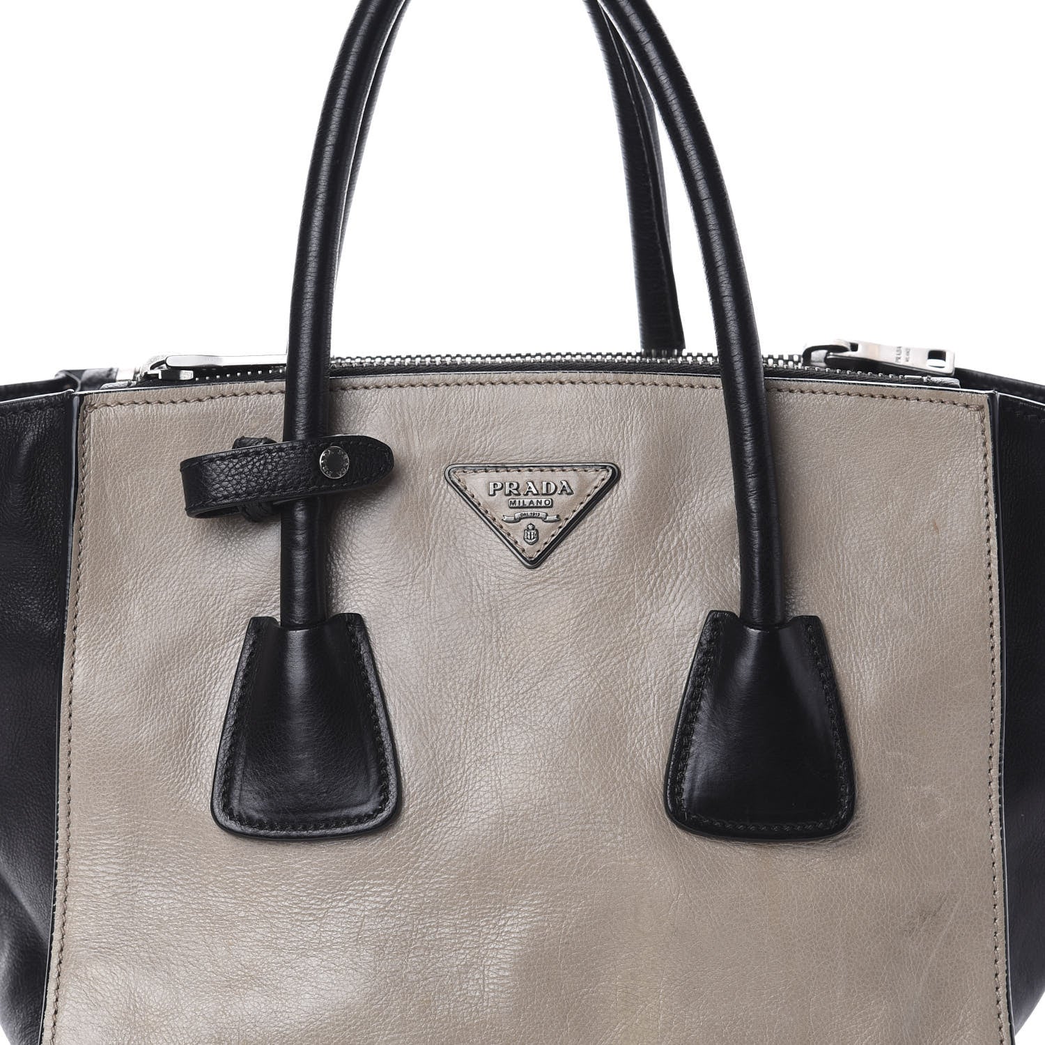 Prada Glace Calf Bi-Color Twin Pocket Tote Pomice Black 8 of 10