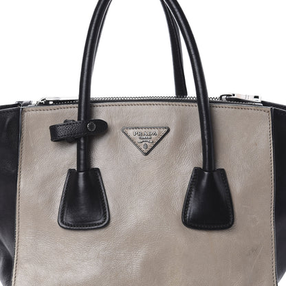 Prada Glace Calf Bi-Color Twin Pocket Tote Pomice Black 8 of 10