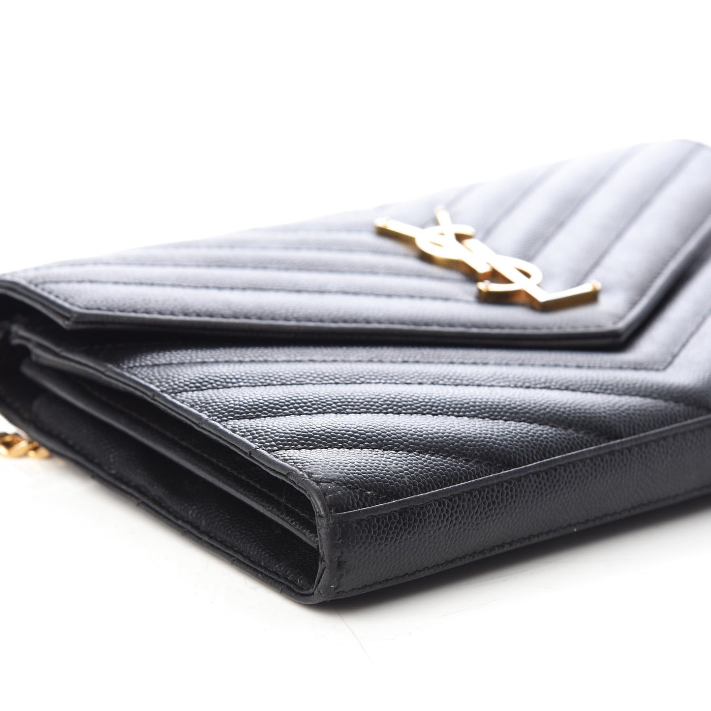 Grain De Poudre Matelasse Chevron Monogram Chain Wallet Black