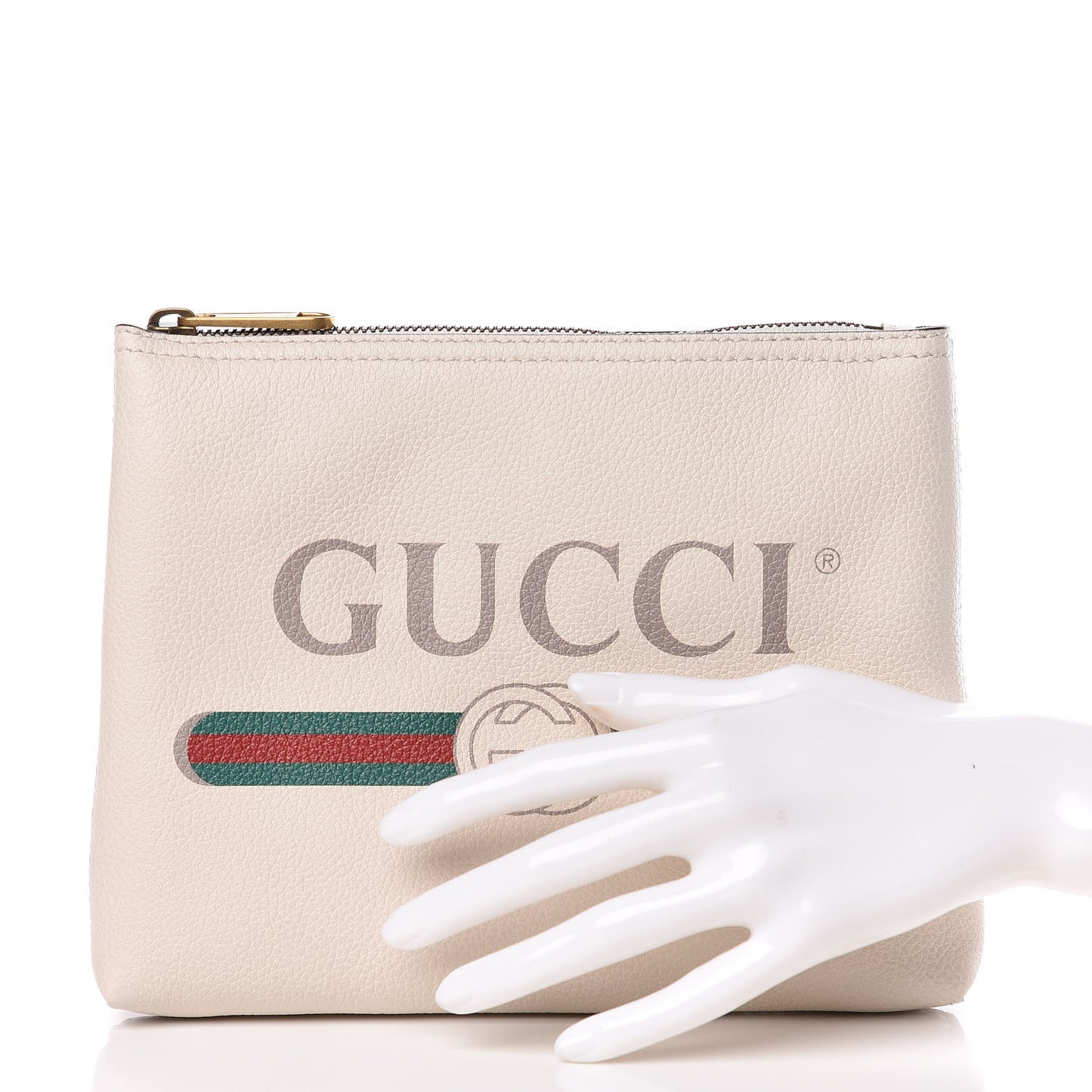 Pebbled Calfskin Medium Logo Portfolio Clutch White