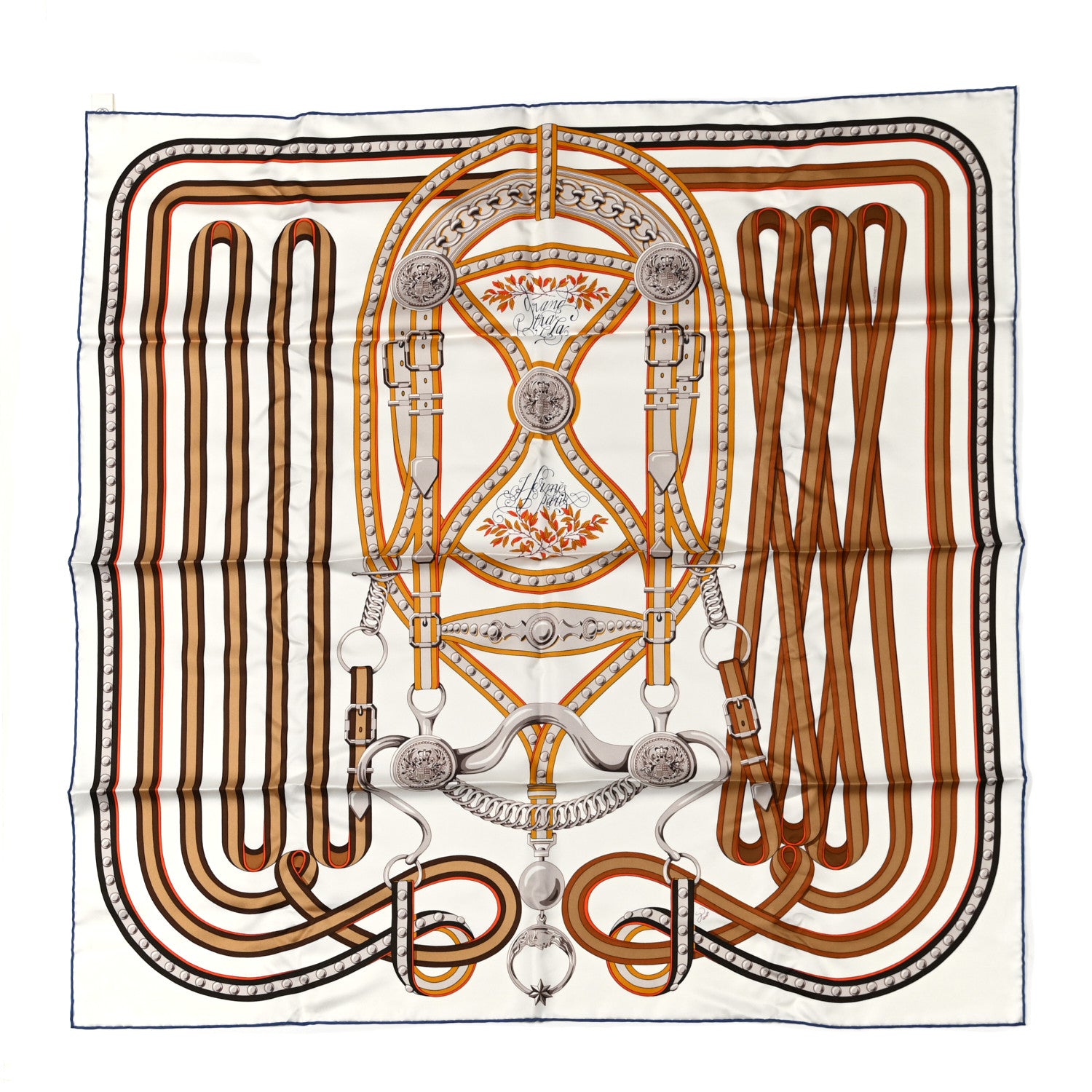 Hermes Silk Twill Grand Tralala 90 White Caramel Miel 1 of 6