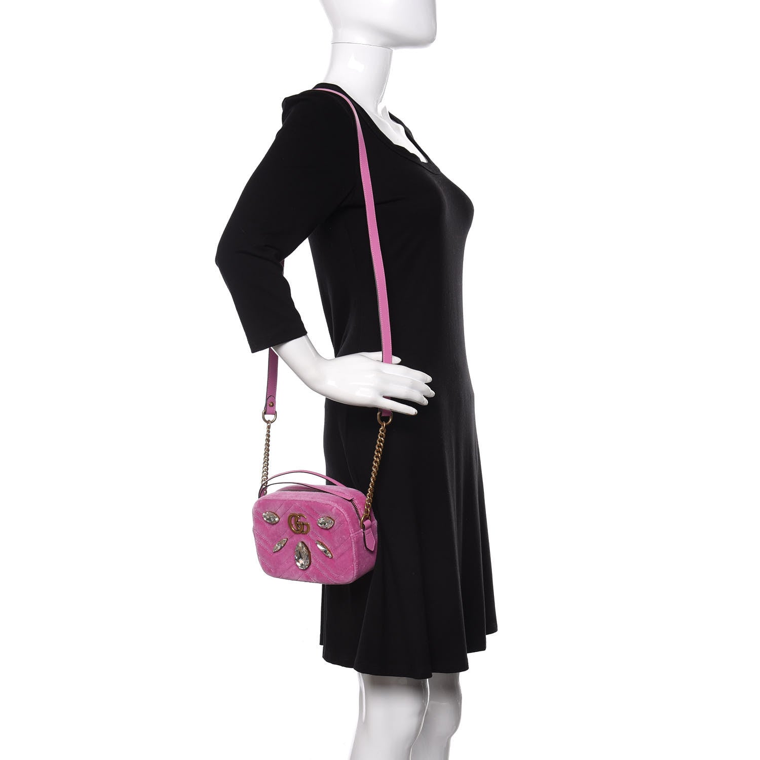 Gucci Velvet Matelasse Marquise Crystals Mini GG Marmont Chain Shoulder Bag Malva 2 of 10