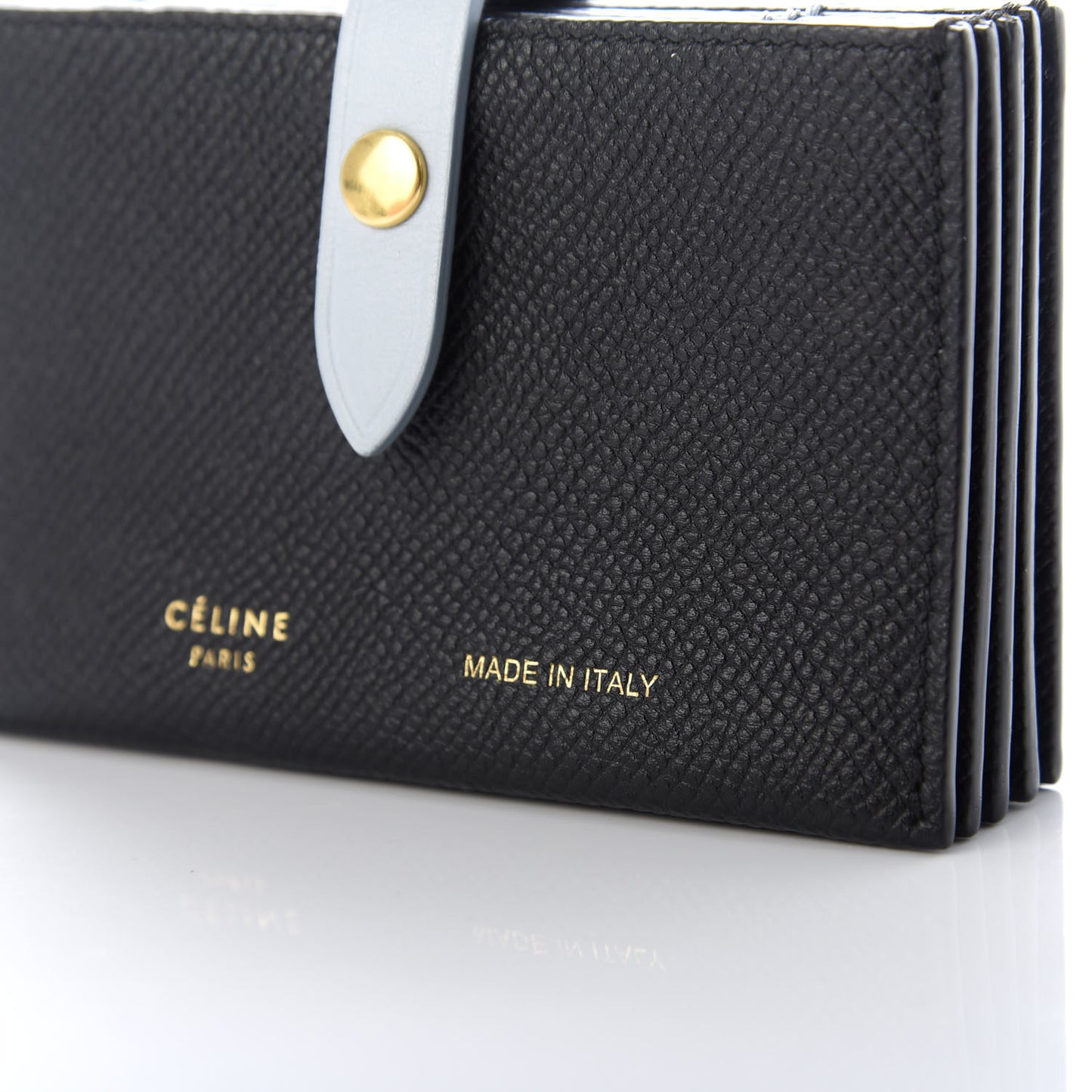 Grained Shiny Calfskin Accordion Card Holder Black
