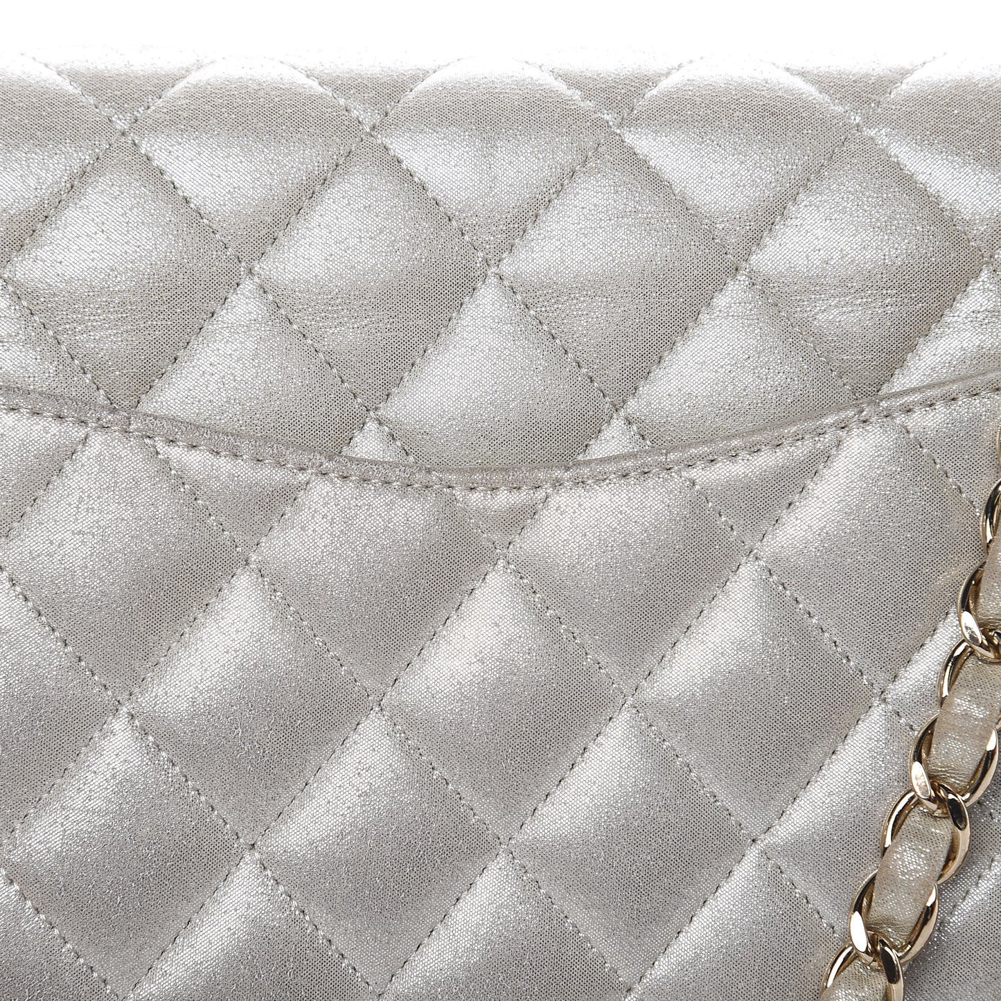 Iridescent Calfskin Medium Double Flap Light Gold