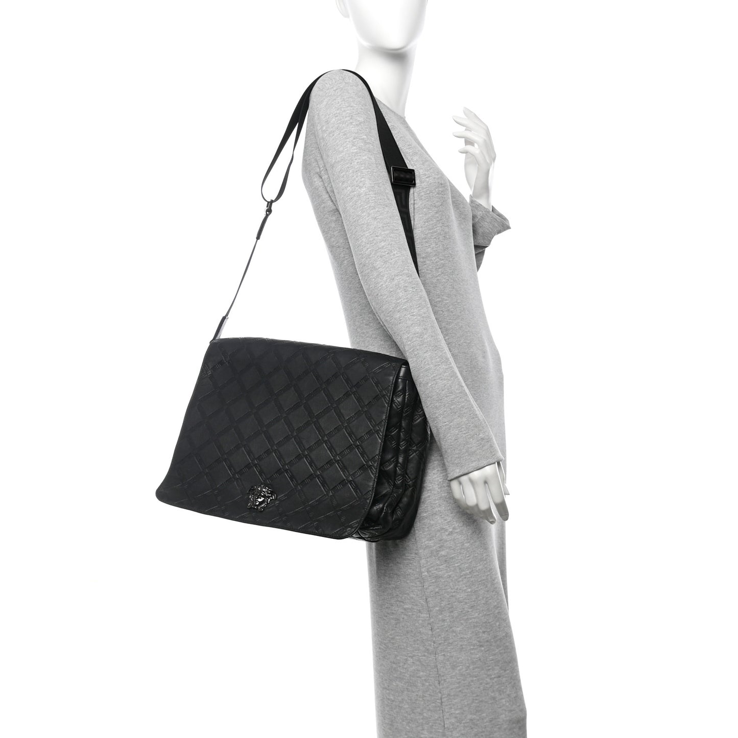 Calfskin Embossed Medusa Messenger Bag Black