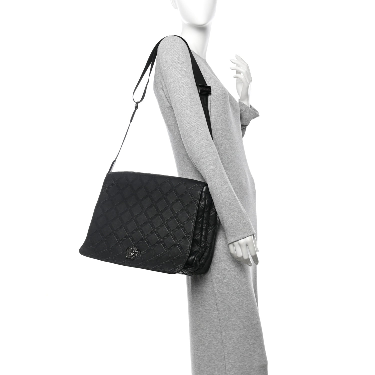 Versace Calfskin Embossed Medusa Messenger Bag Black 2 of 13