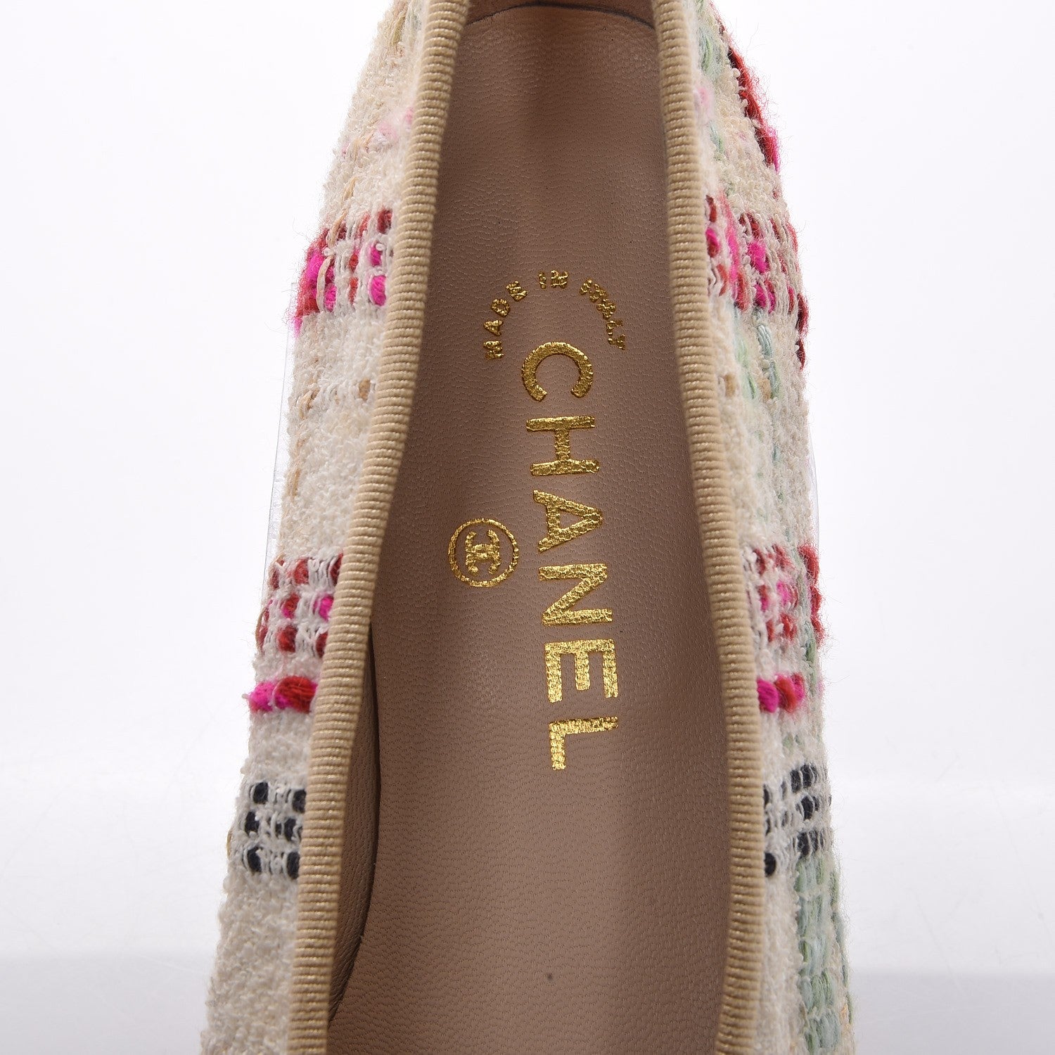 Chanel Tweed Calfskin Cap Toe Ballerina Flats 39.5 Beige Multicolor 7 of 7