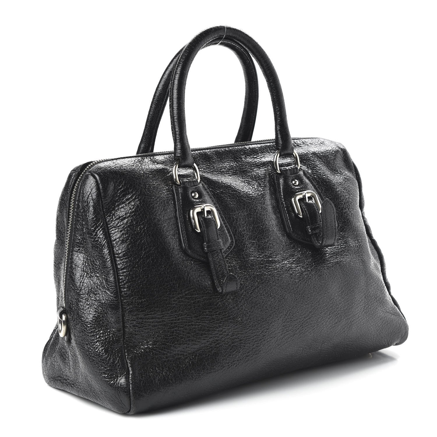 Prada Vernice Naplak Zipper Bowler Tote Black 3 of 9