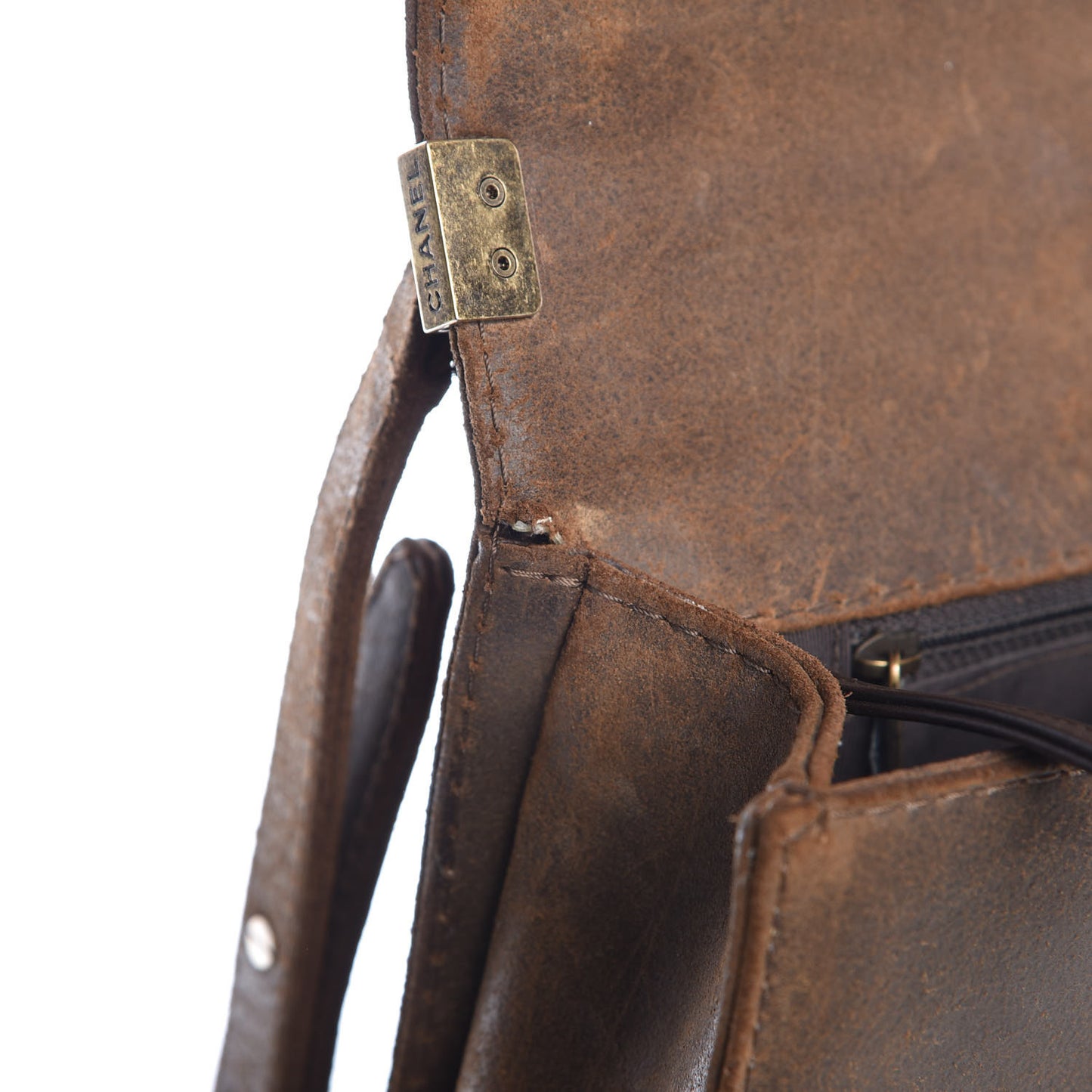 Nubuck Quilted Large Boy Flap Brown