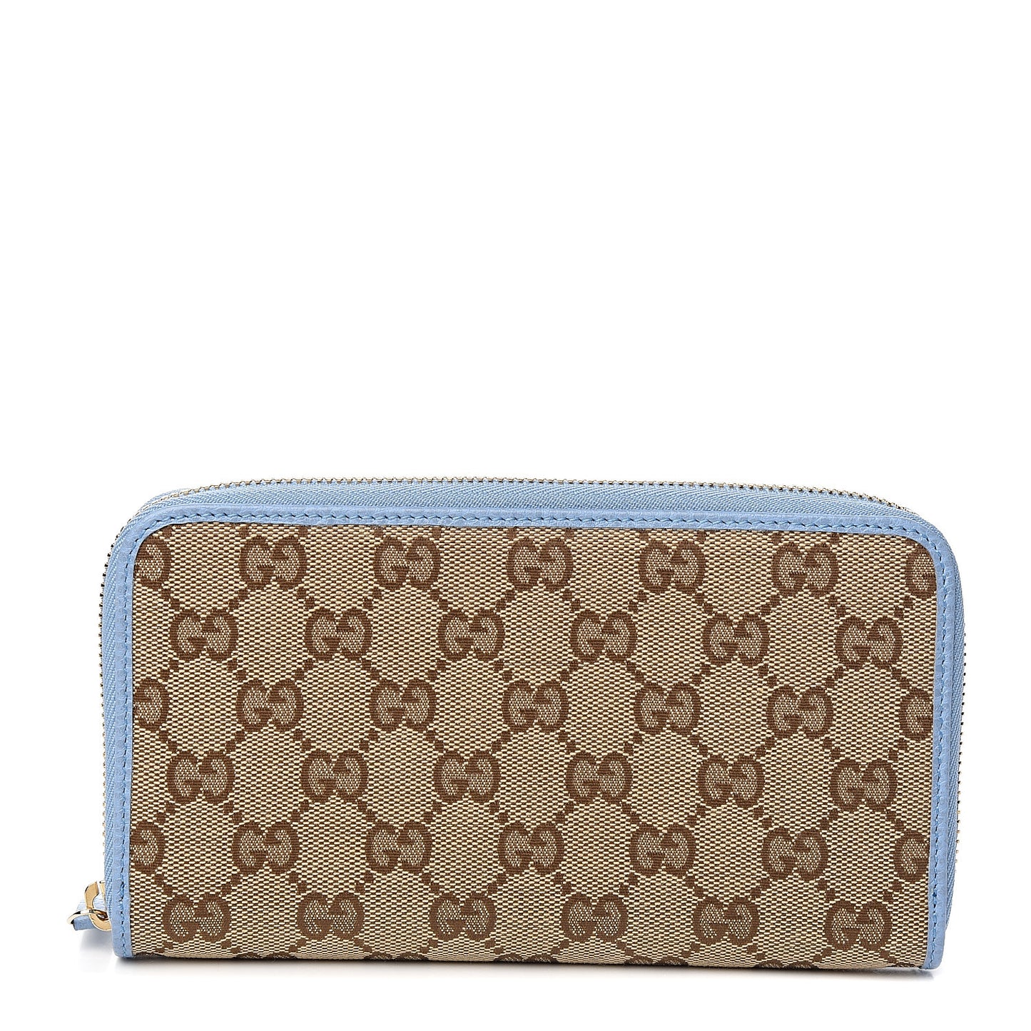 Monogram Dollar Calfskin Zip Around Wallet Beige Ebony Mineral Blue
