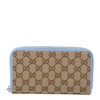 Gucci Monogram Dollar Calfskin Zip Around Wallet Beige Ebony Mineral Blue 1 of 6