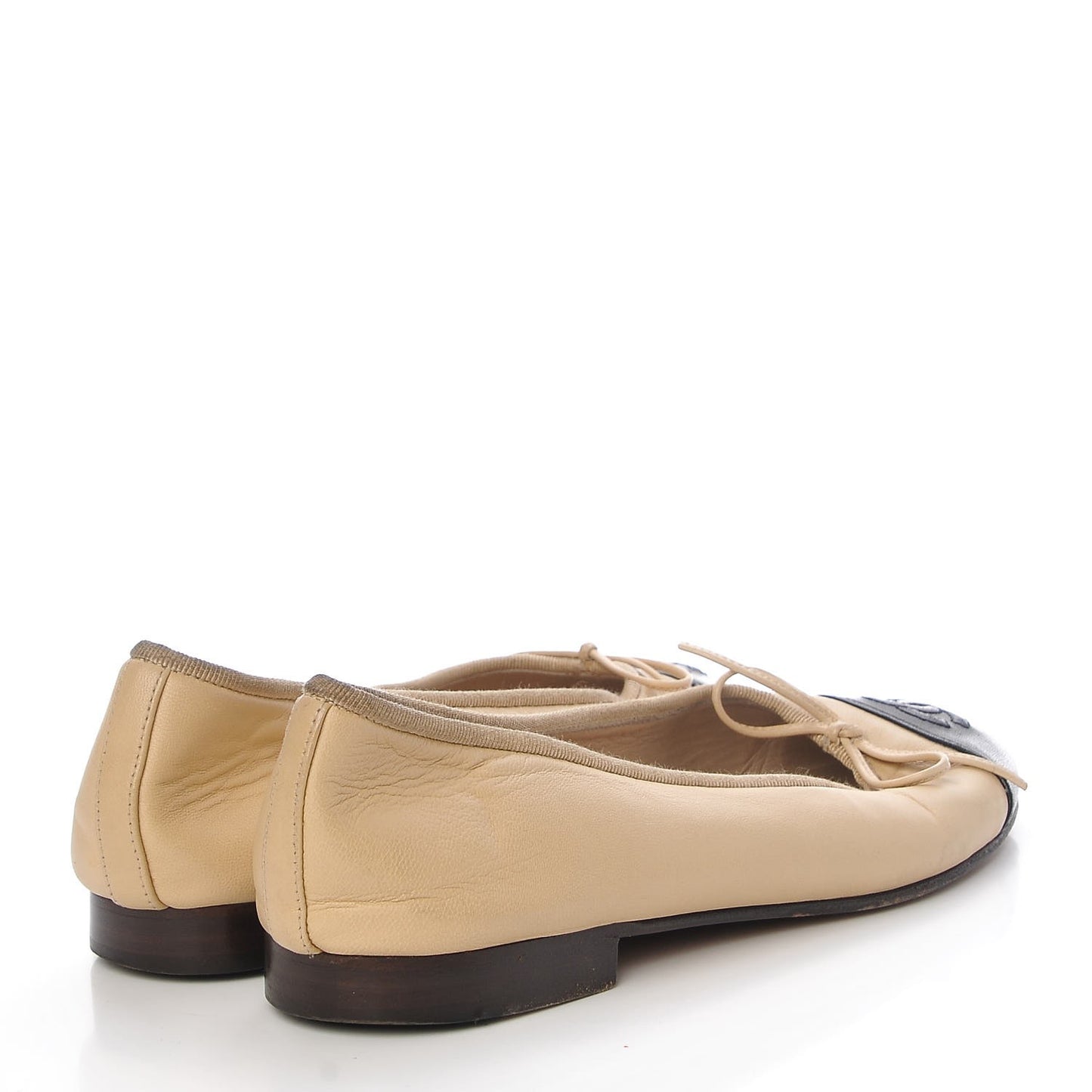 Lambskin Cap Toe Ballerina Flats 36.5 Beige Black