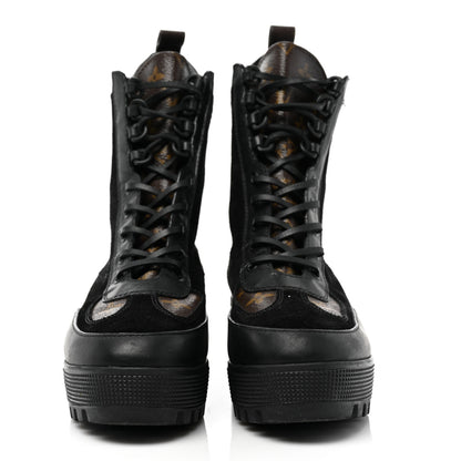 Louis Vuitton Suede Calfskin Monogram Laureate Platform Desert Boots 40 Black 2 of 7