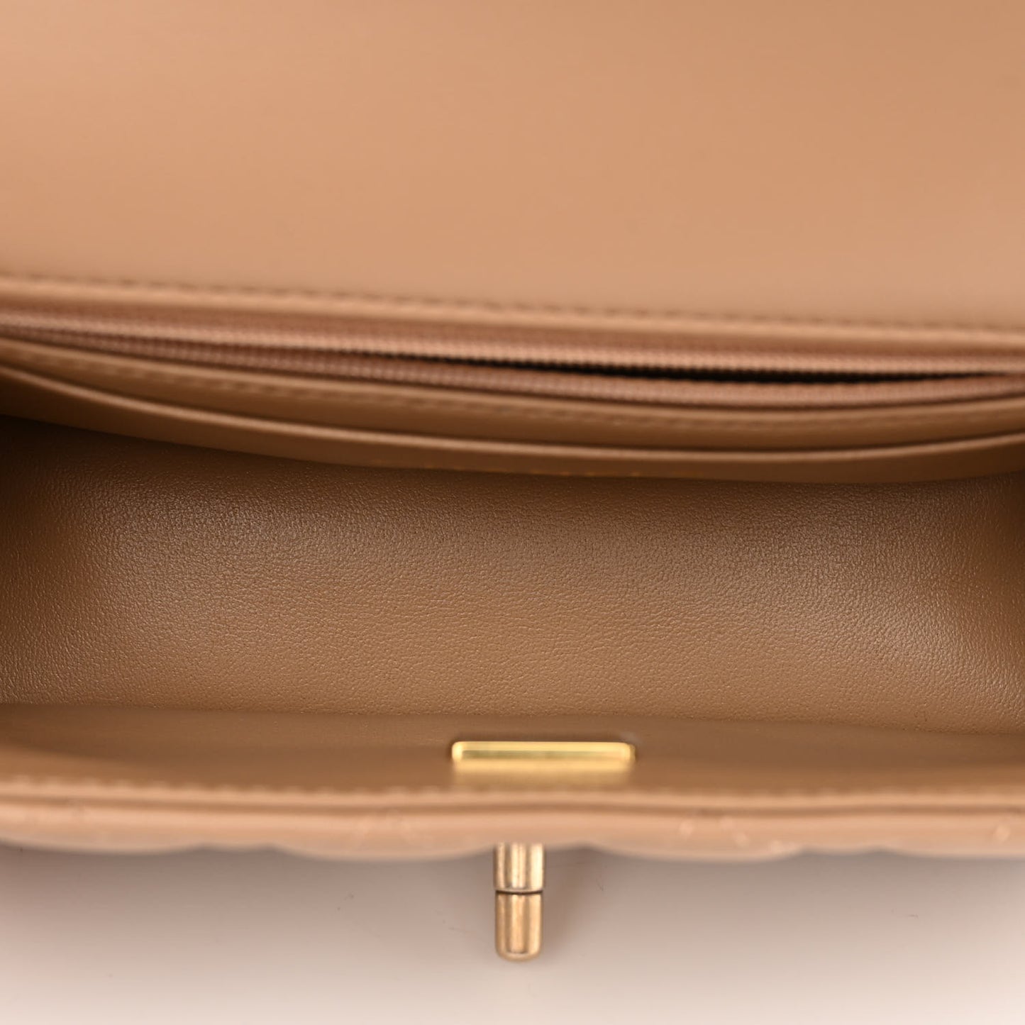 Lambskin Quilted Mini Top Handle Rectangular Flap Beige