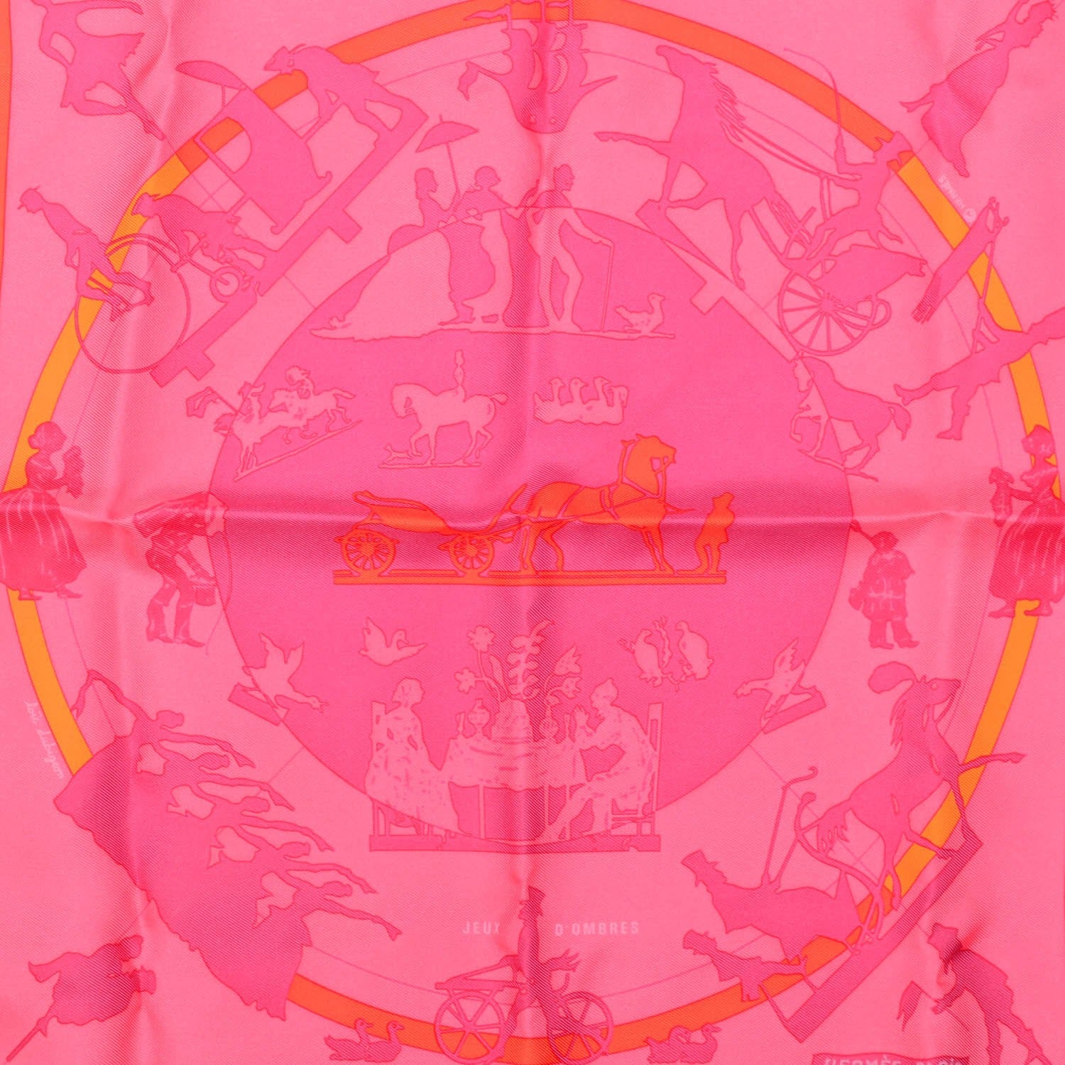 Hermes Silk Jeux D'ombres Pocket Square Scarf Orange Prune Vieux Rose 1 of 4