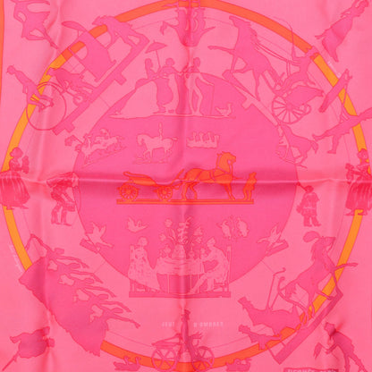 Hermes Silk Jeux D'ombres Pocket Square Scarf Orange Prune Vieux Rose 1 of 4