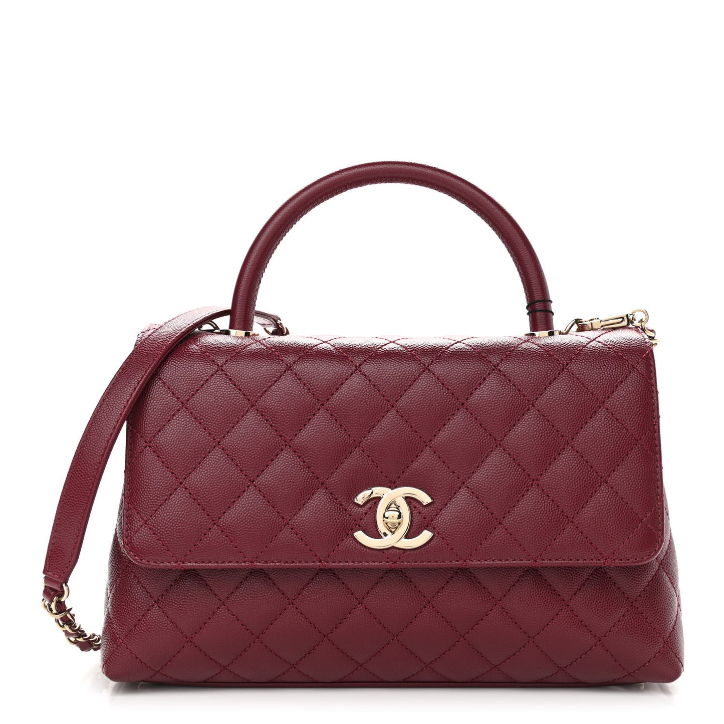 Caviar Lizard Embossed Quilted Small Coco Handle Flap Burgundy