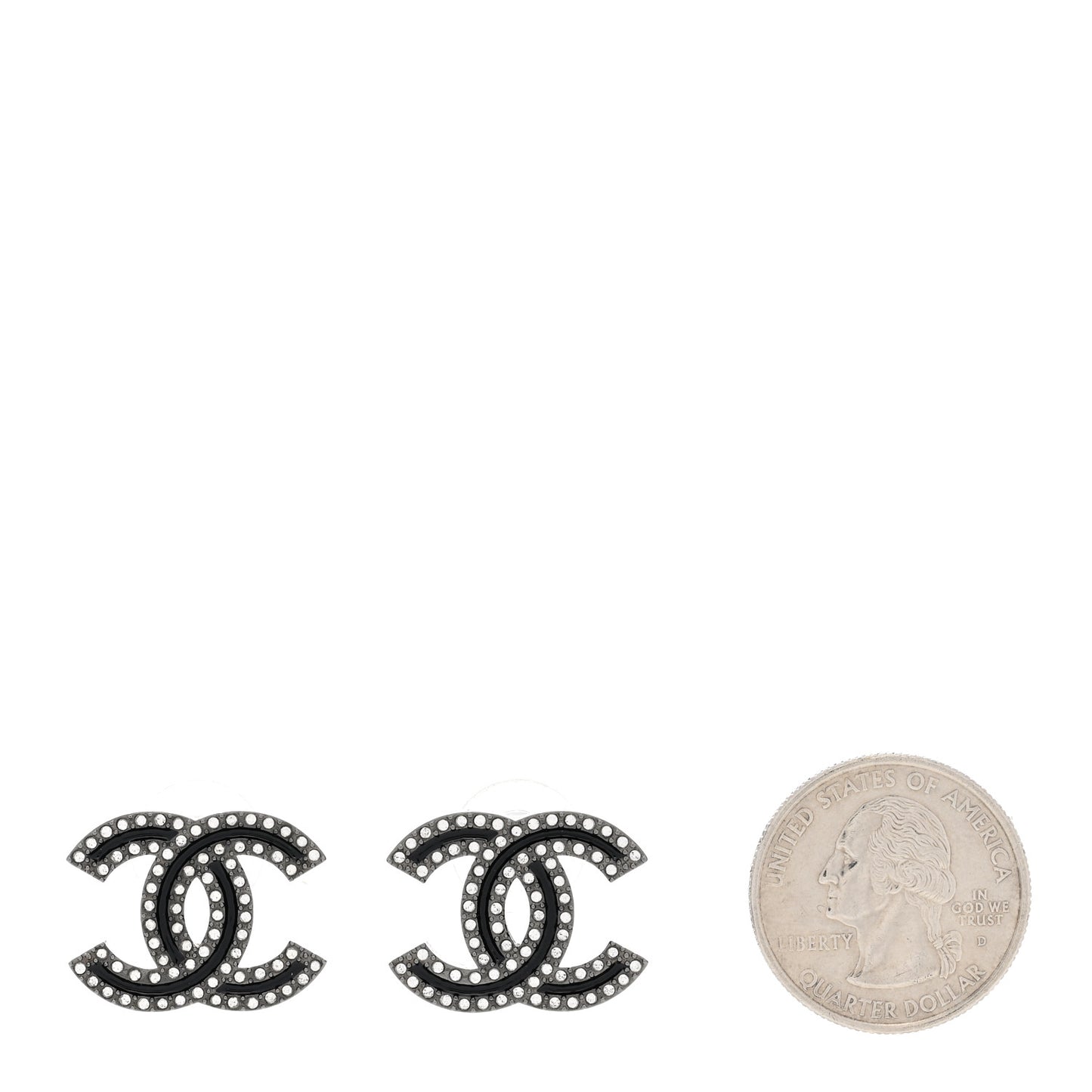 Enamel Crystal CC Earrings Black Silver
