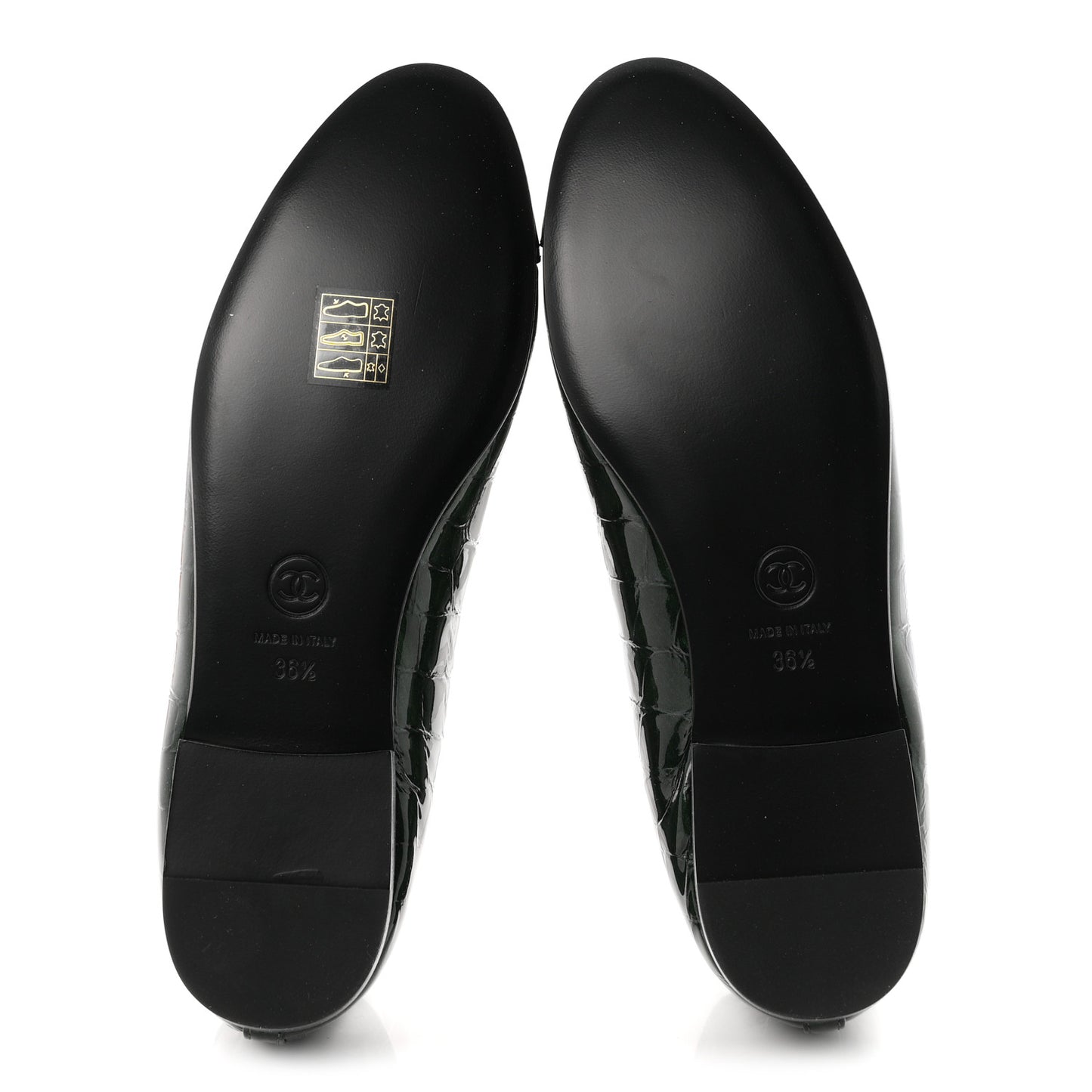 Patent Calfskin Crocodile Embossed Ballerina Flats 36.5 Dark Green Black