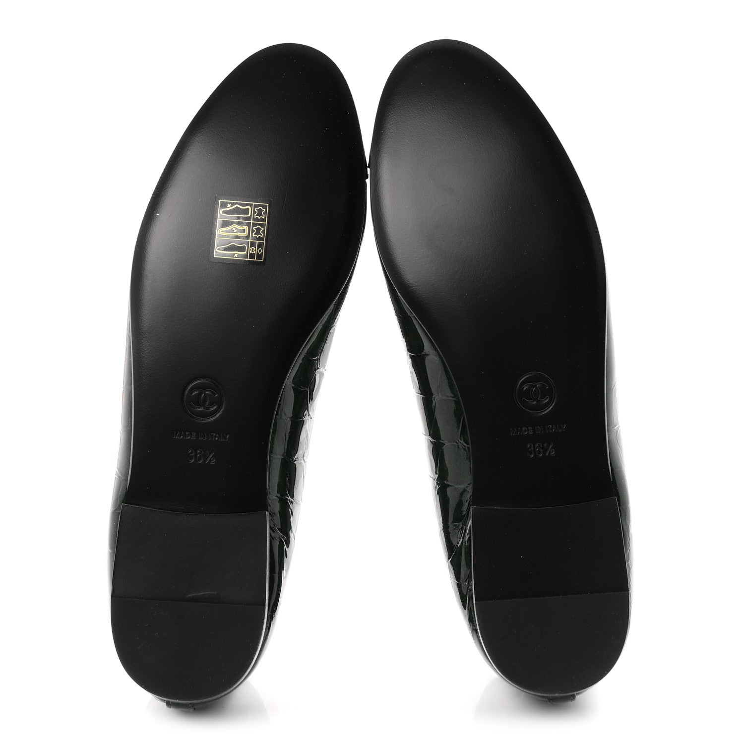 Chanel Patent Calfskin Crocodile Embossed Ballerina Flats 36.5 Dark Green Black 6 of 10