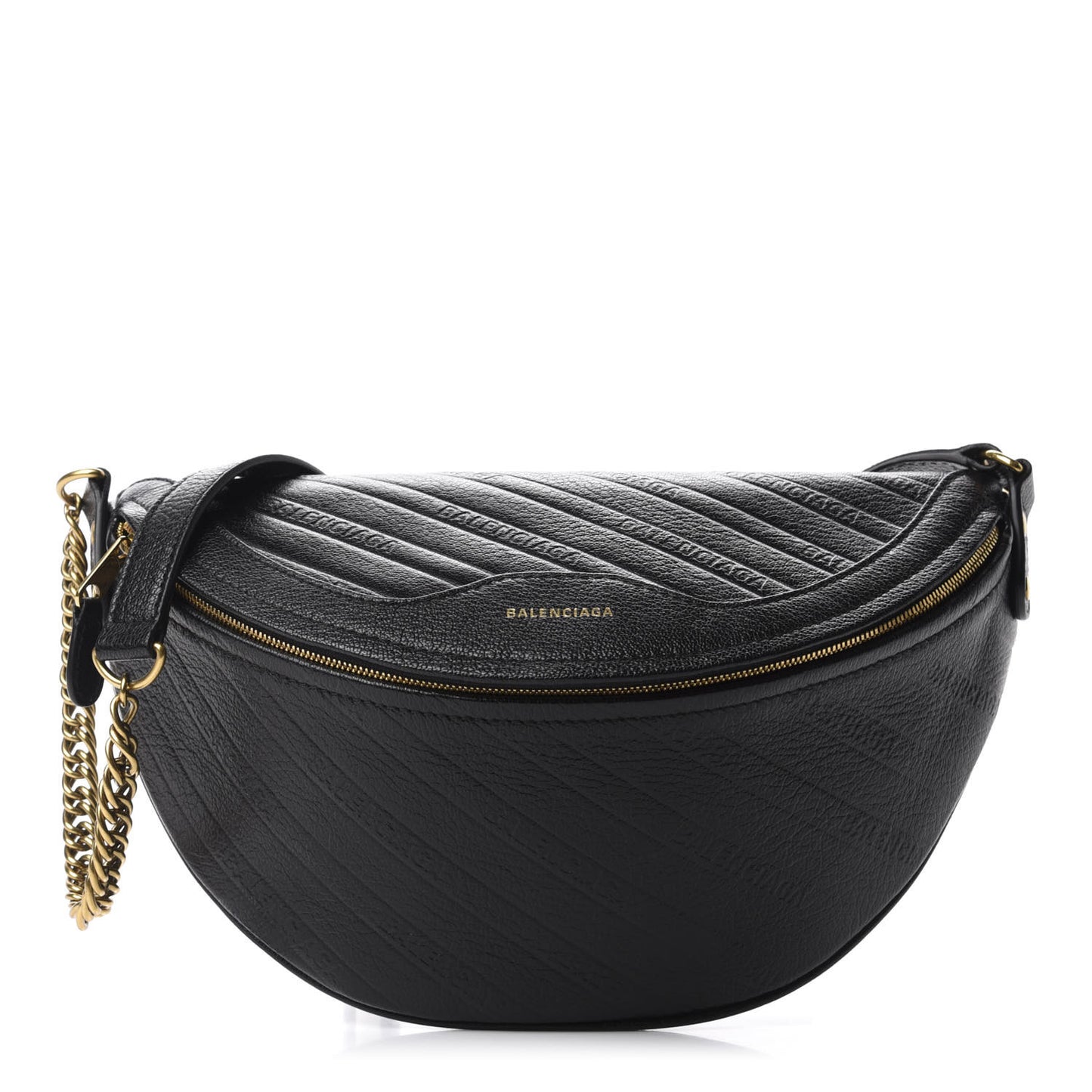 Shiny Goatskin Allover Logo Embossed XS Souvenir Belt Bag Black