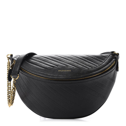 Balenciaga Shiny Goatskin Allover Logo Embossed XS Souvenir Belt Bag Black 1 of 9