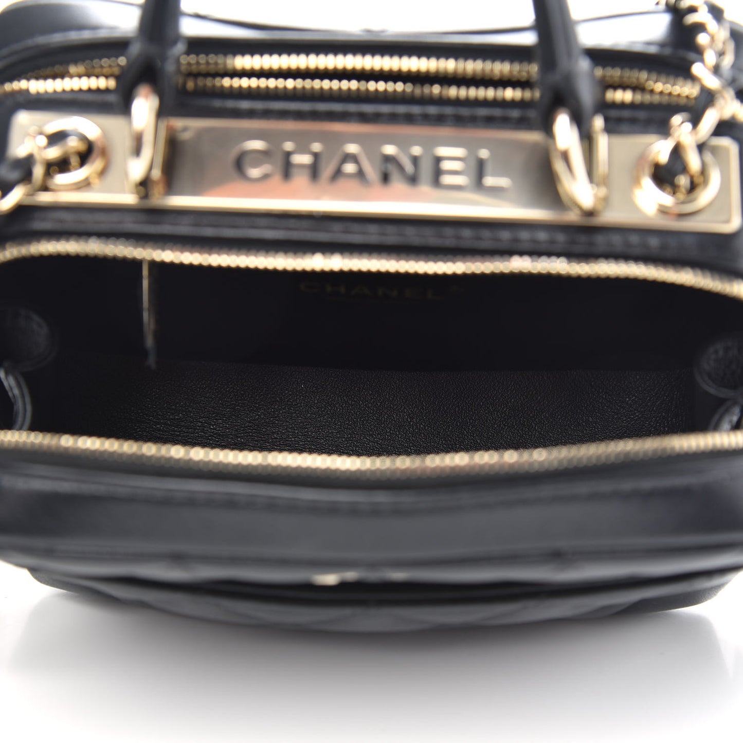 Lambskin Quilted Small Trendy CC Bowling Bag Black