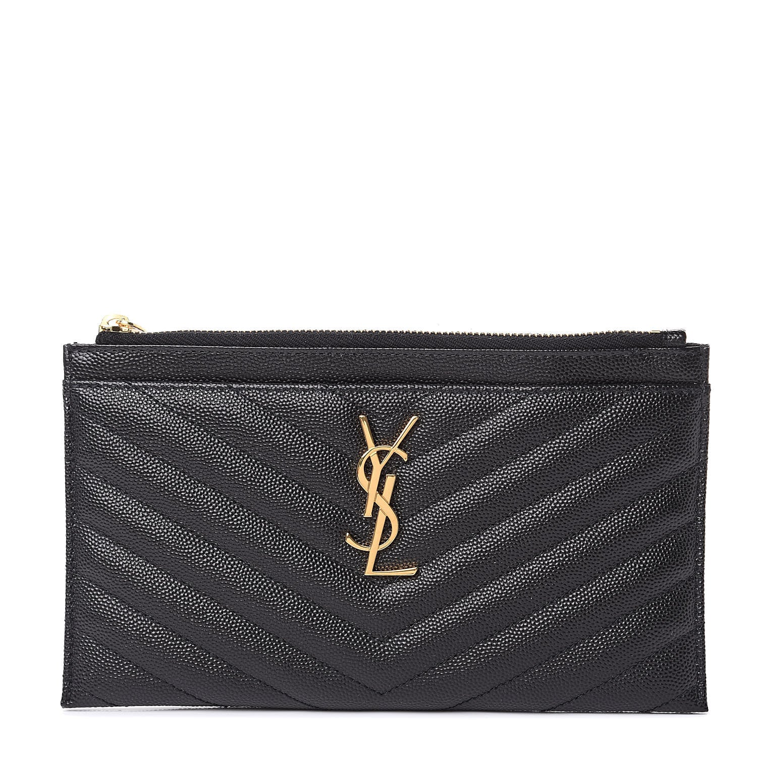 Saint Laurent Grain De Poudre Chevron Monogram Bill Pouch Black 1 of 8