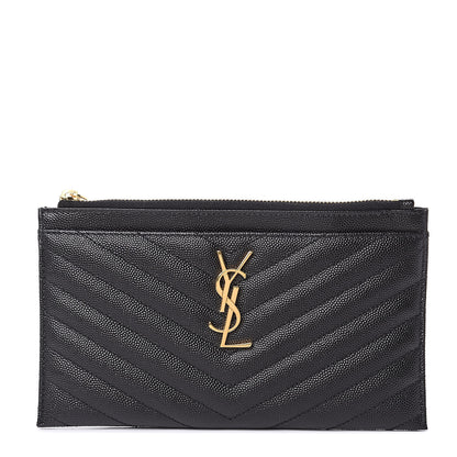 Saint Laurent Grain De Poudre Chevron Monogram Bill Pouch Black 1 of 8