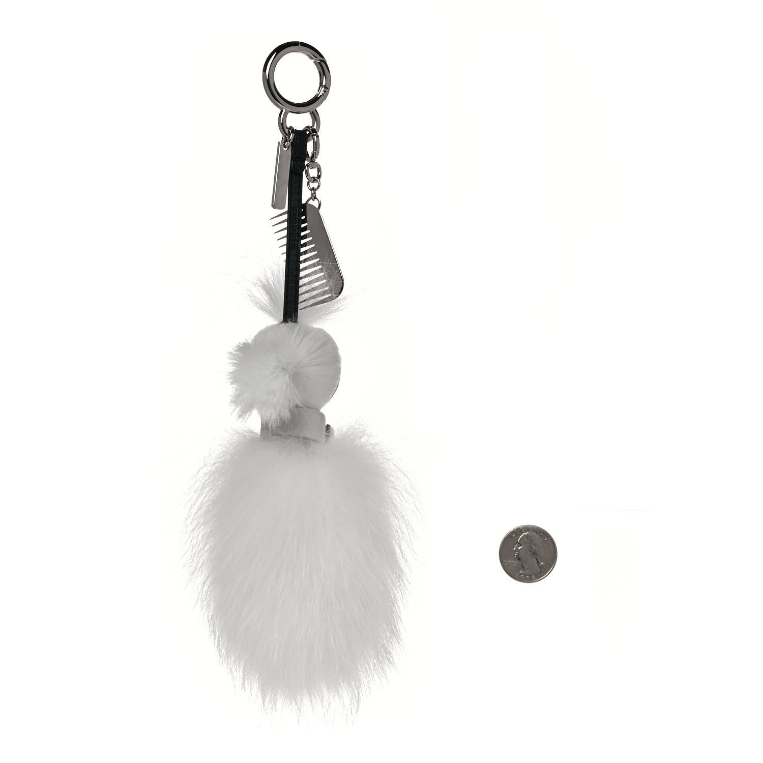Fendi Fox Goat Mink Fur Nappa Crystal Studded Mini Karlito Tuxedo Bag Charm White Multicolor 2 of 4