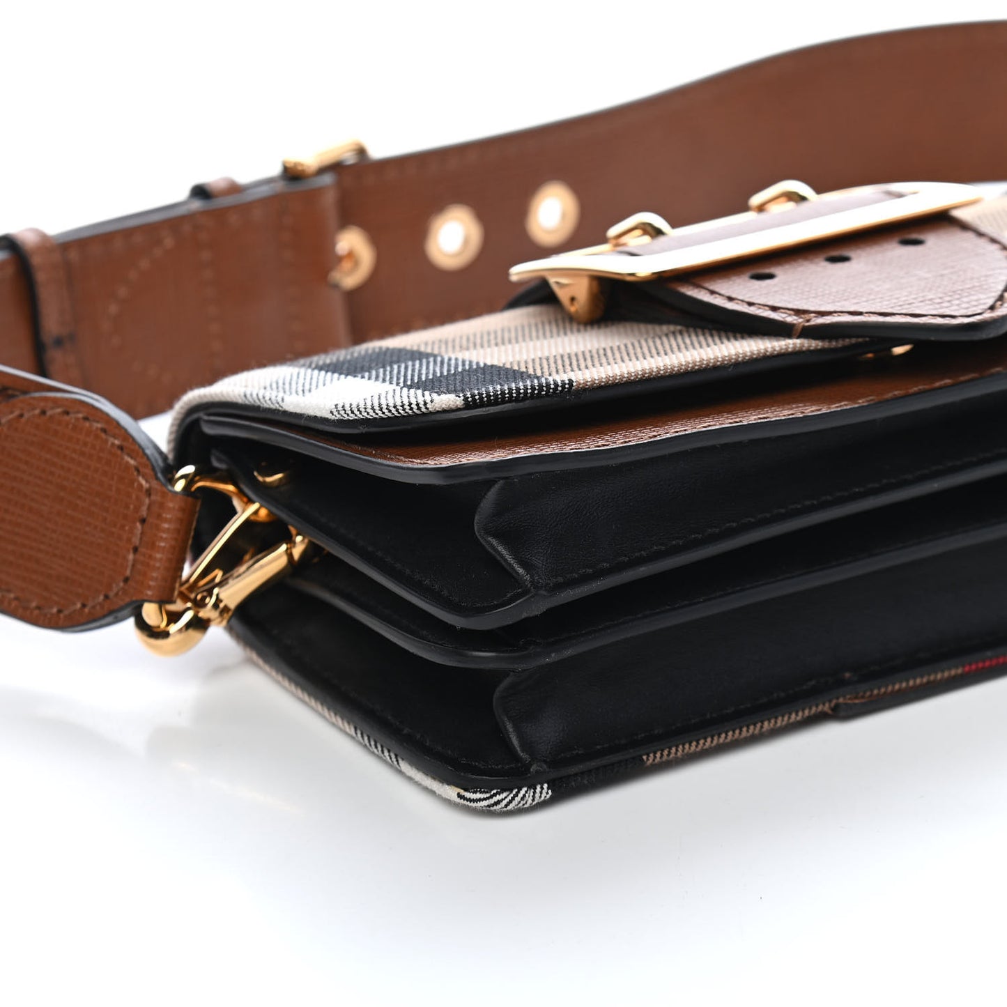 House Check Bridle Calfskin Small Madison Buckle Bag Tan