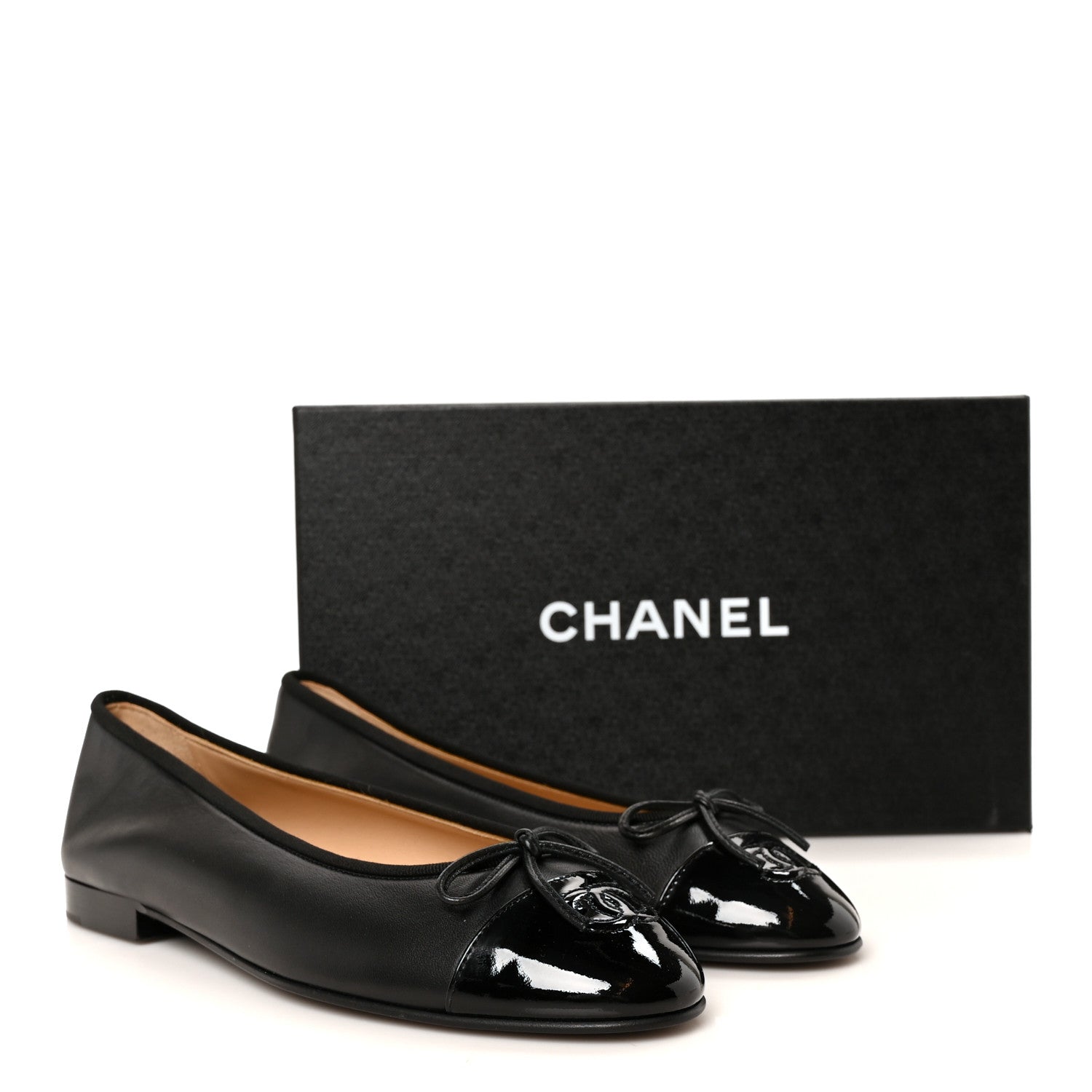 Chanel Lambskin Patent Cap Toe Ballerina Flats 39.5 Black 10 of 10