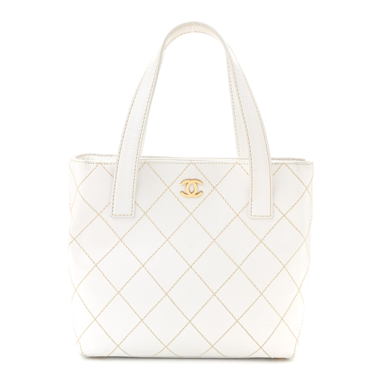 Chanel Calfskin Wild Stitch Tote White 1 of 13