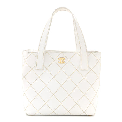 Chanel Calfskin Wild Stitch Tote White 1 of 13