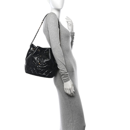 Chanel Shiny Aged Calfskin CC Chain Drawstring Bag Black 2 of 10