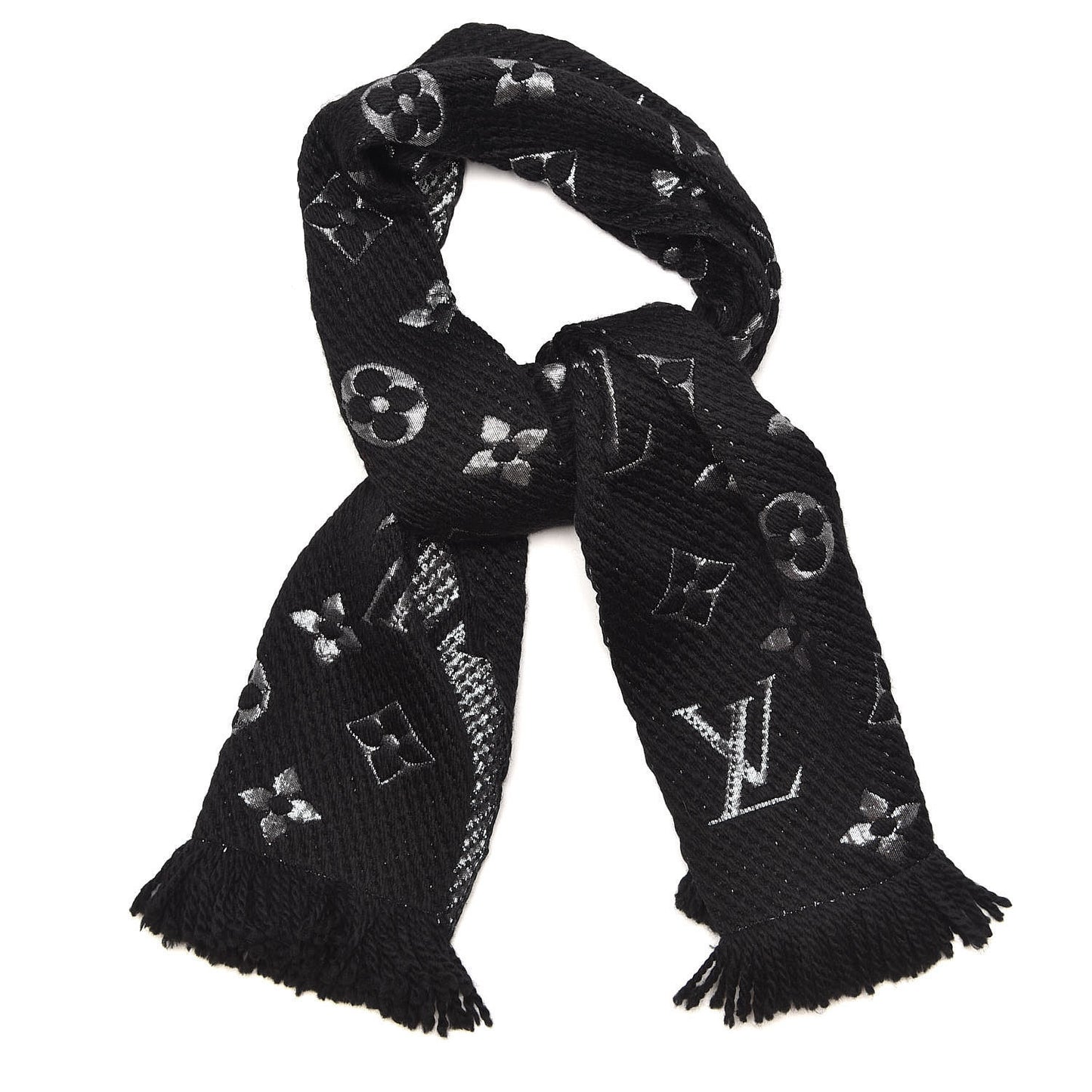 Wool Silk Logomania Shine Scarf Black
