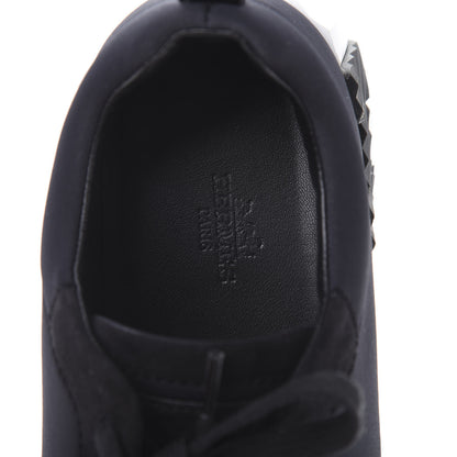 Hermes Technical Jersey Suede Goatskin Bouncing Sneakers 37 Black White 7 of 8