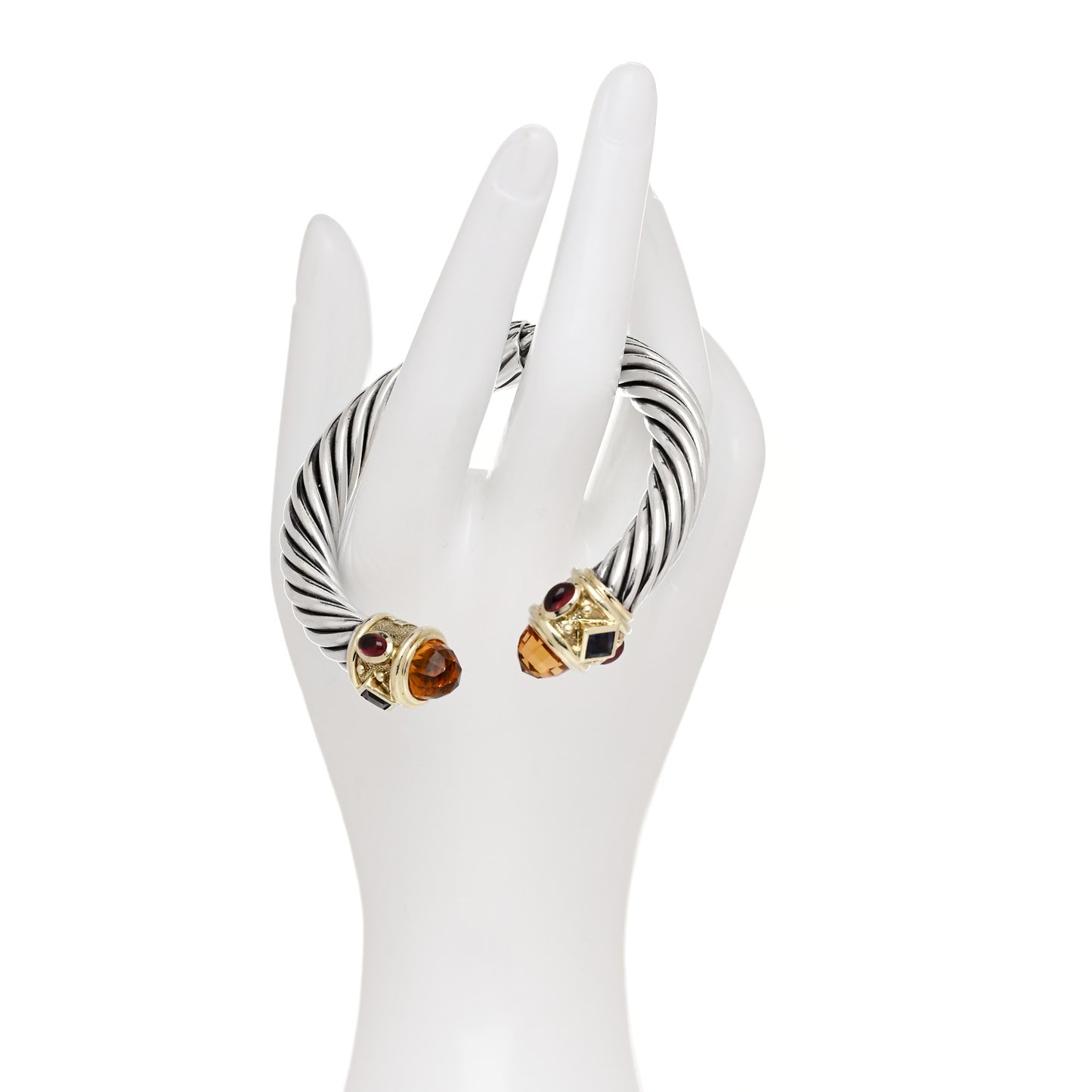 Sterling Silver 14K Yellow Gold Citrine Iolite Garnet 10mm Cable Renaissance Bracelet