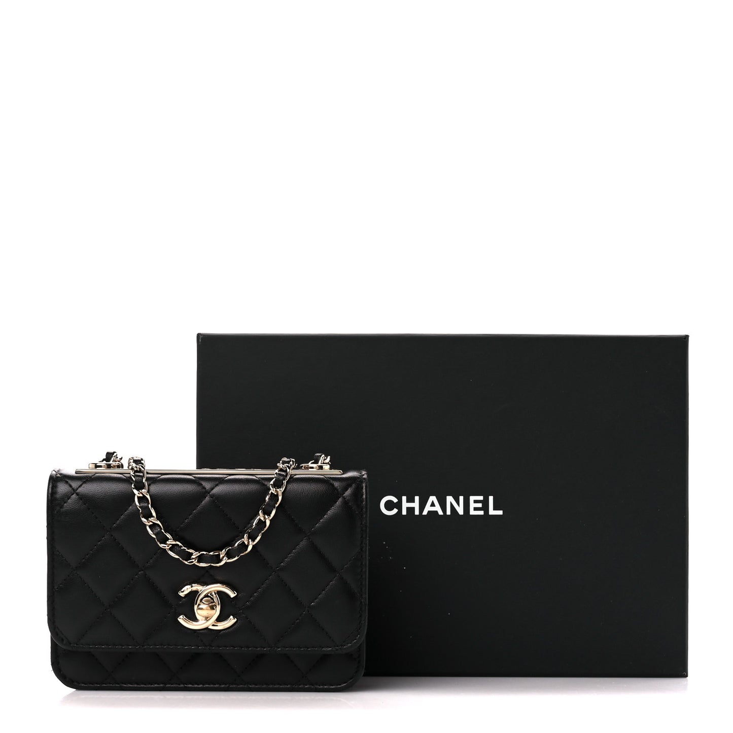 Lambskin Quilted Mini Trendy CC Wallet On Chain WOC Black