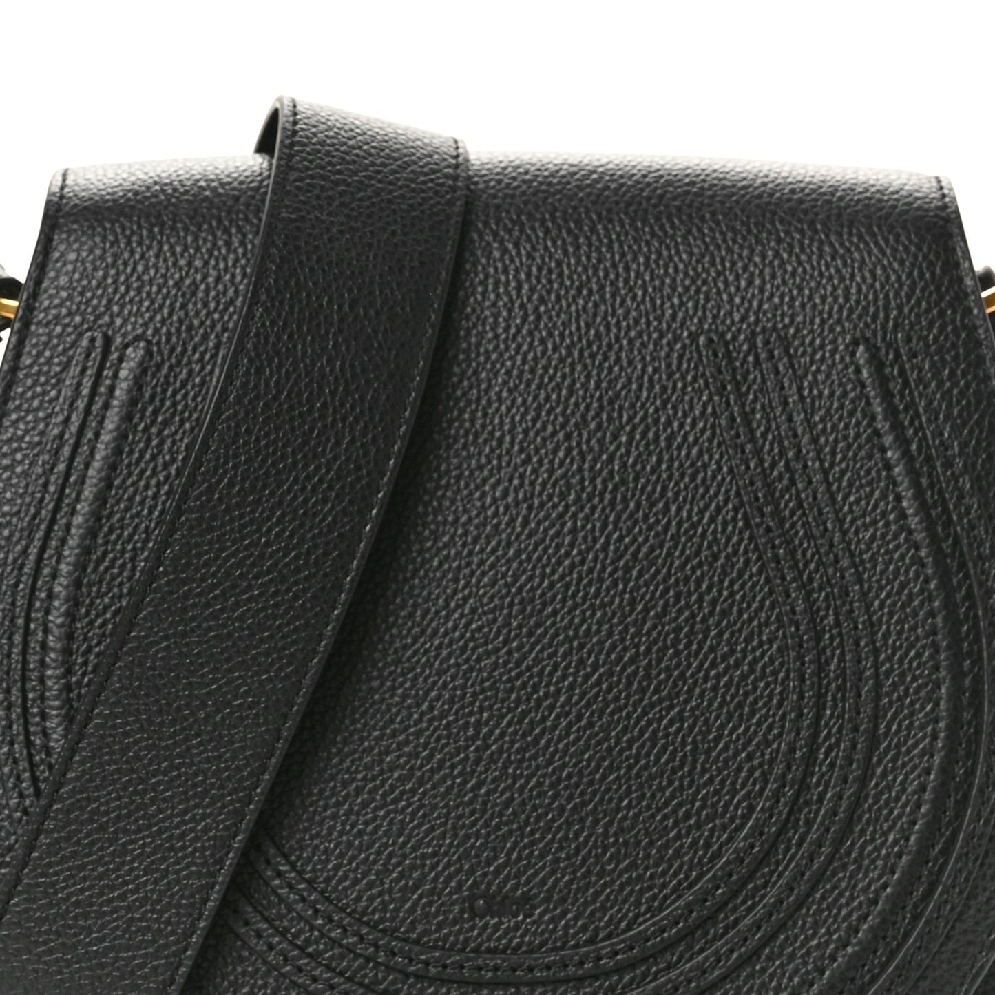 Grained Calfskin Medium Marcie Round Crossbody Bag Black