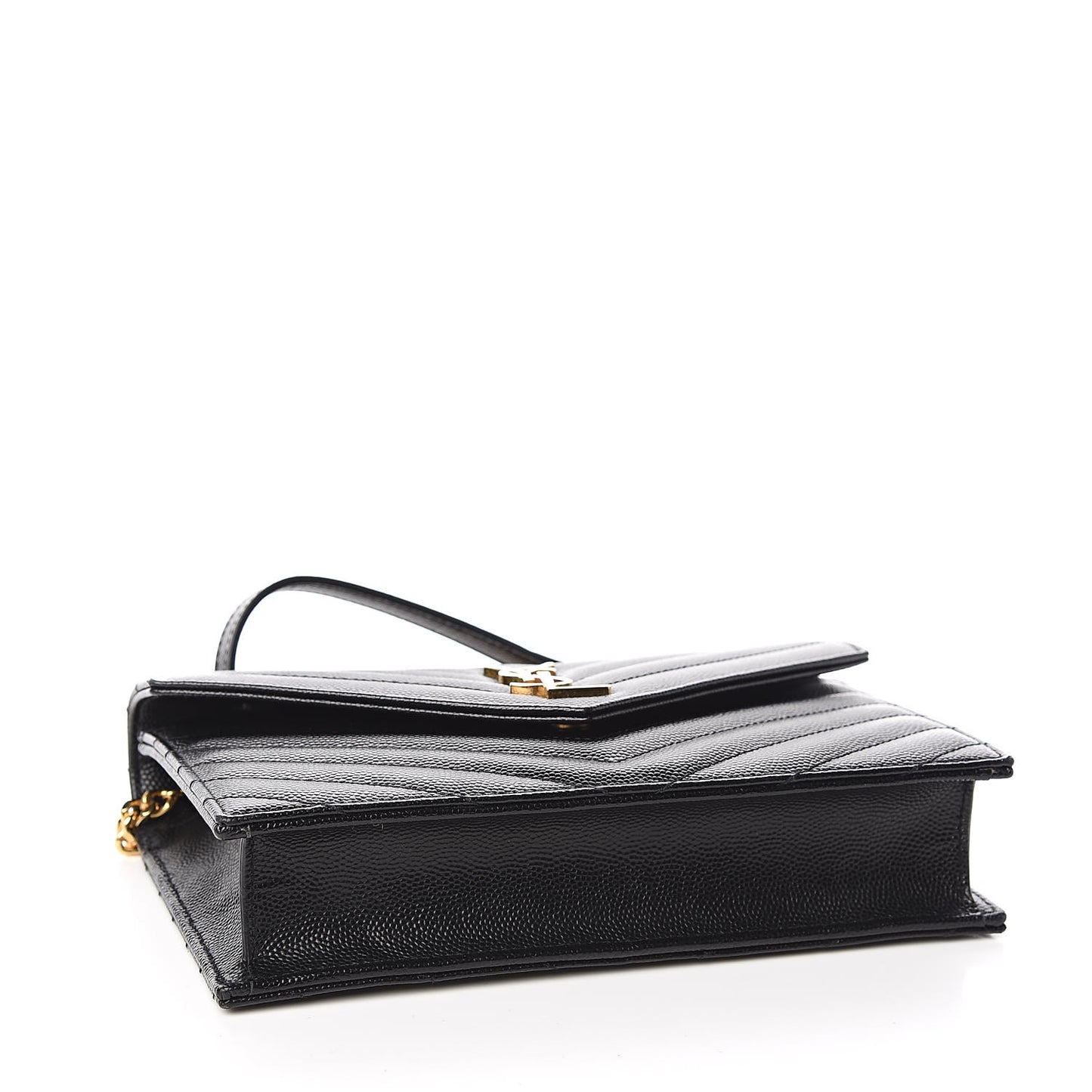 Grain De Poudre Matelasse Chevron Monogram Envelope Chain Wallet Black