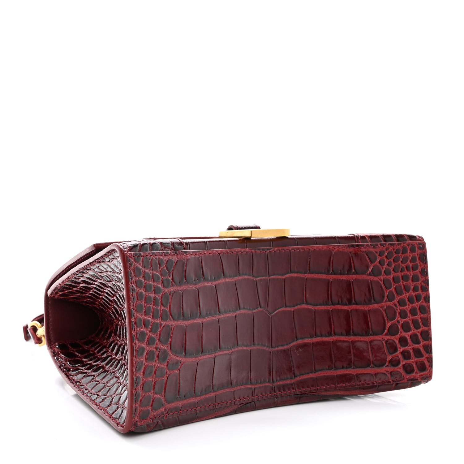 Balenciaga Shiny Calfskin Crocodile Embossed Small Hourglass Top Handle Bag Dark Red 4 of 12