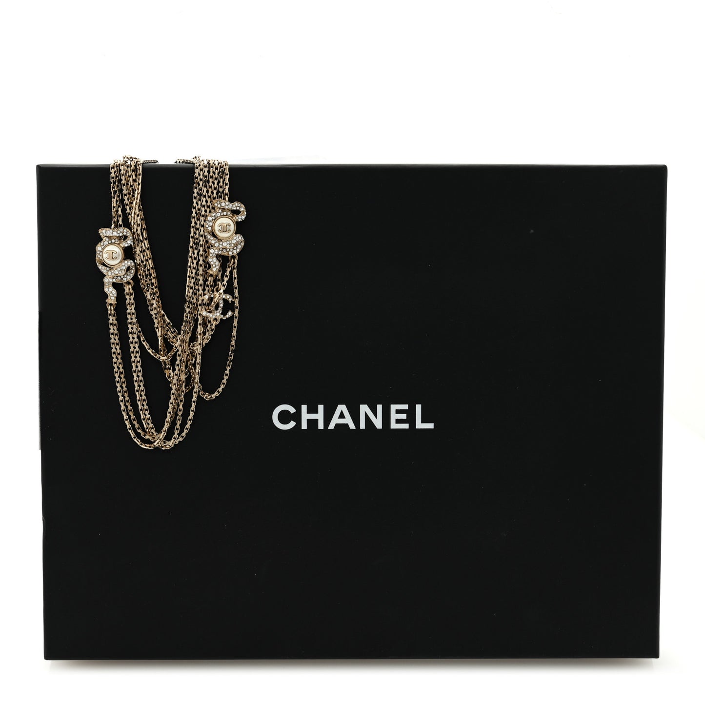 Pearl Chain CC Paris-Athens Long Multistrand Necklace Gold Pearly White