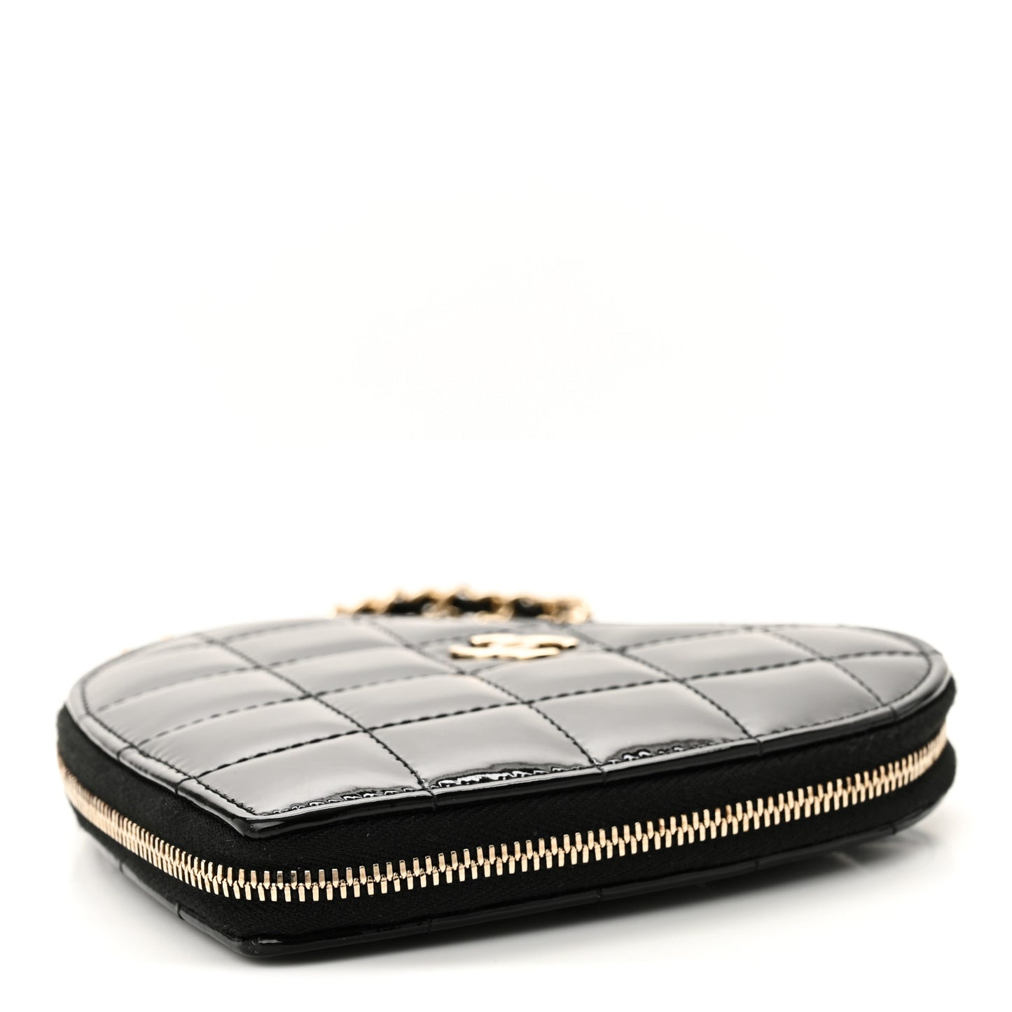 Patent Calfskin Resin Quilted CC Heart Clutch With Chain Black