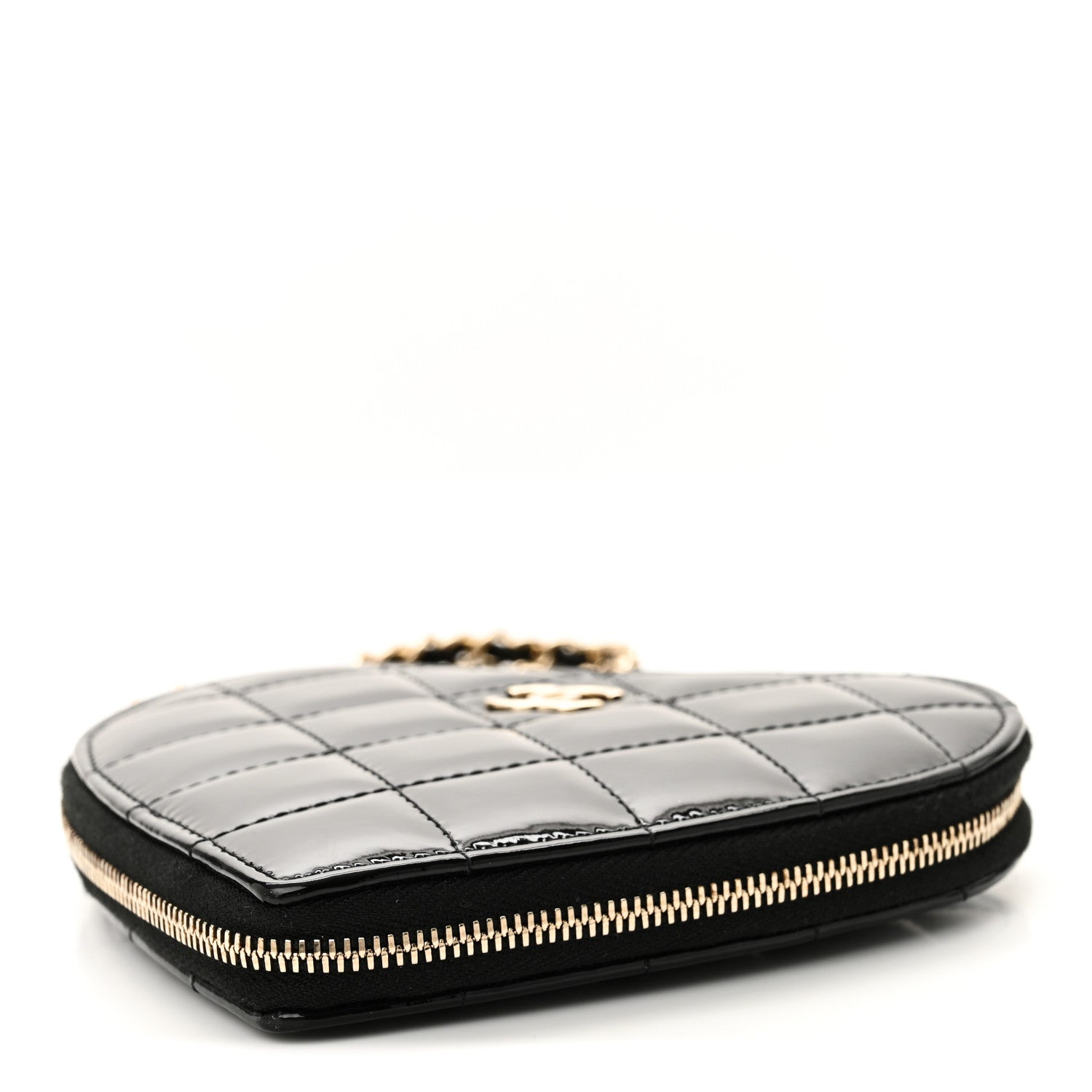 Chanel Patent Calfskin Resin Quilted CC Heart Clutch With Chain Black 16 of 17