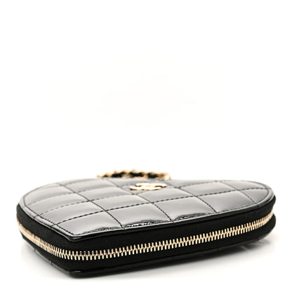 Chanel Patent Calfskin Resin Quilted CC Heart Clutch With Chain Black 16 of 17