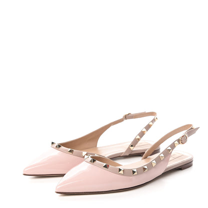 Valentino Garavani Patent Rockstud Slingback Flats 40.5 Water Rose Poudre 3 of 9