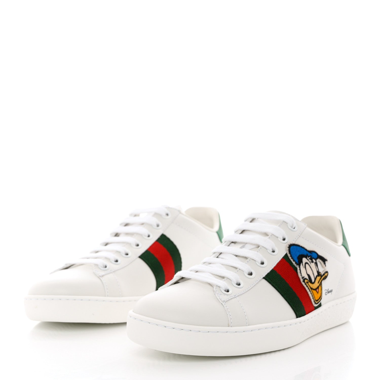 Gucci X DISNEY Calfskin Miro Soft Web Donald Duck Womens Ace Sneakers 36 White New Shamarock 3 of 9