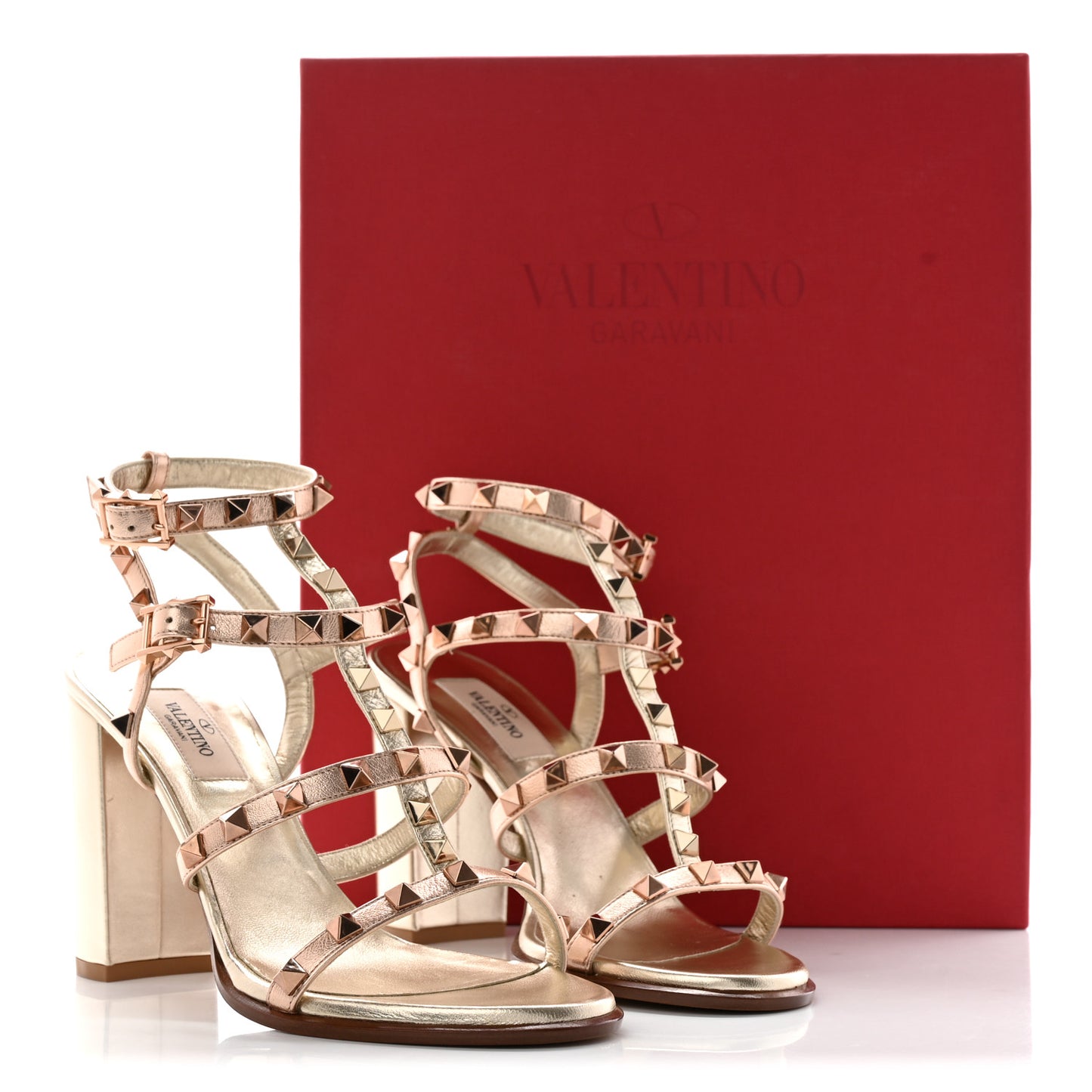 Metallic Nappa Rockstud 90mm Caged Sandals 38 Rame Platino